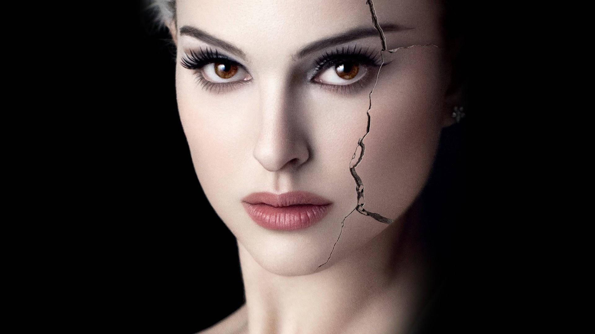Natalie Portman, black tablet, dramatic crack, Full HD Desktop Wallpaper
