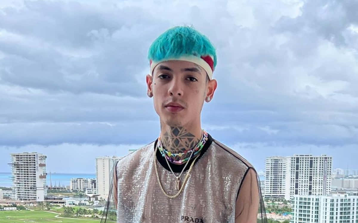 Natanael Cano, blue hair, neck tattoos, SD Desktop Wallpaper