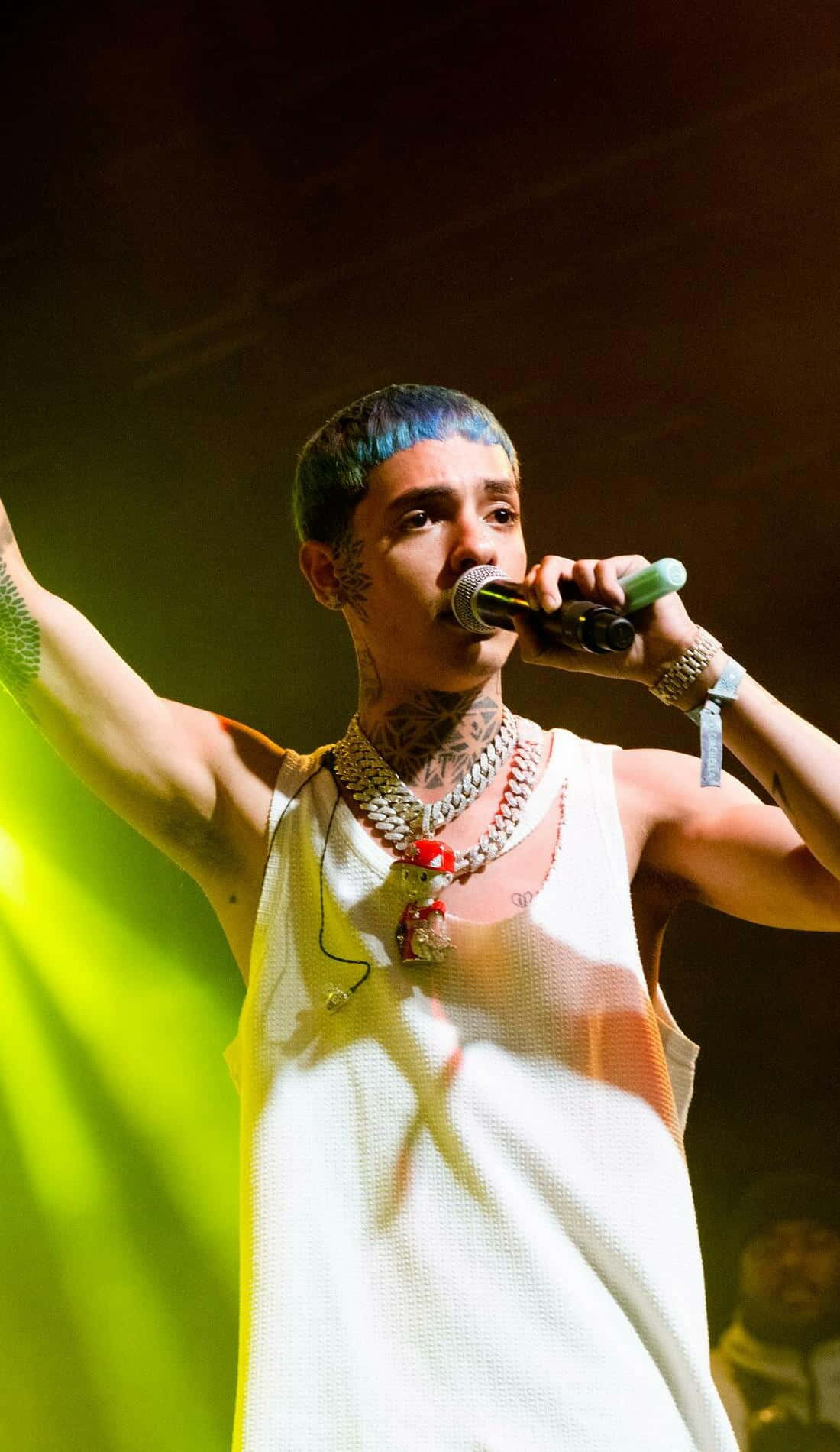 Natanael Cano, blue hair, vibrant green stage lights, HD Phone Wallpaper
