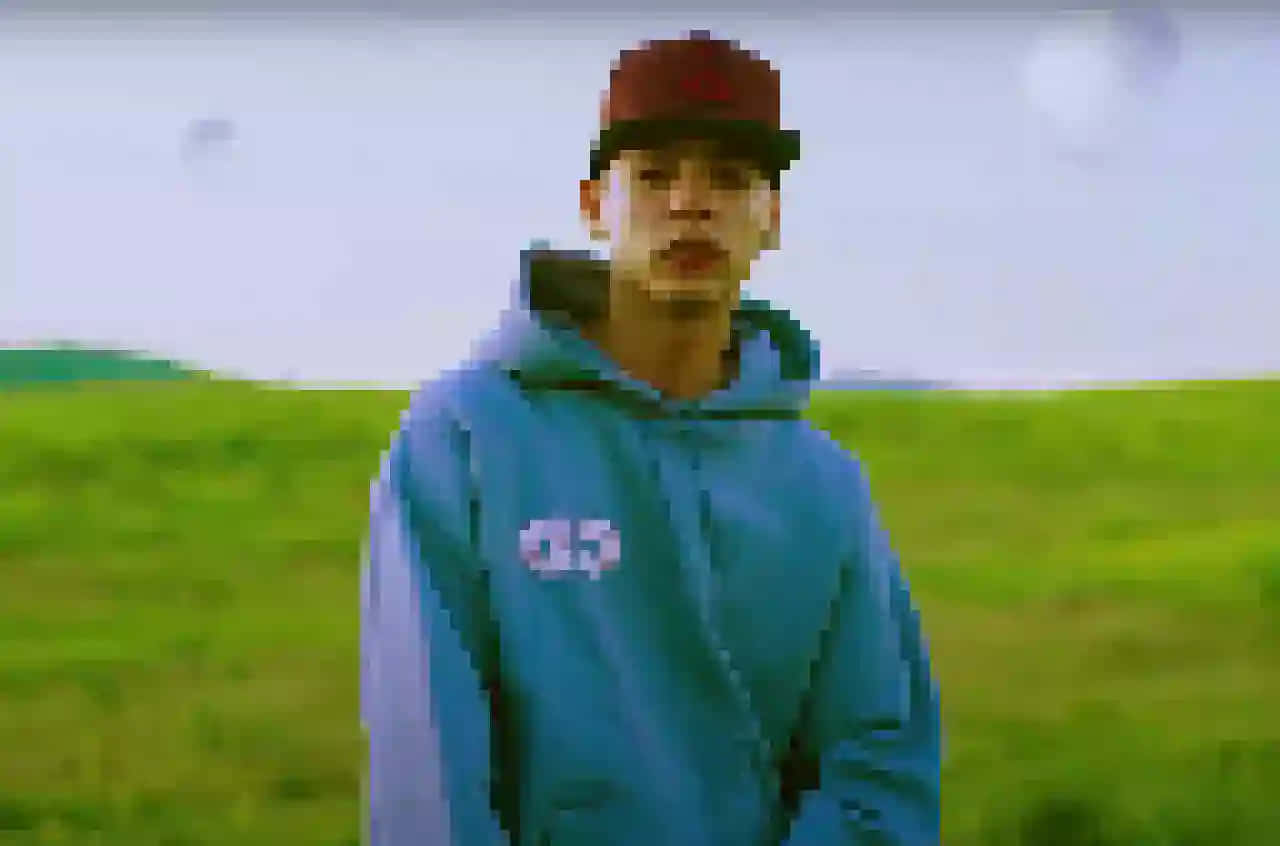 blue hoodie, red cap, pixelated green field, HD Desktop Wallpaper