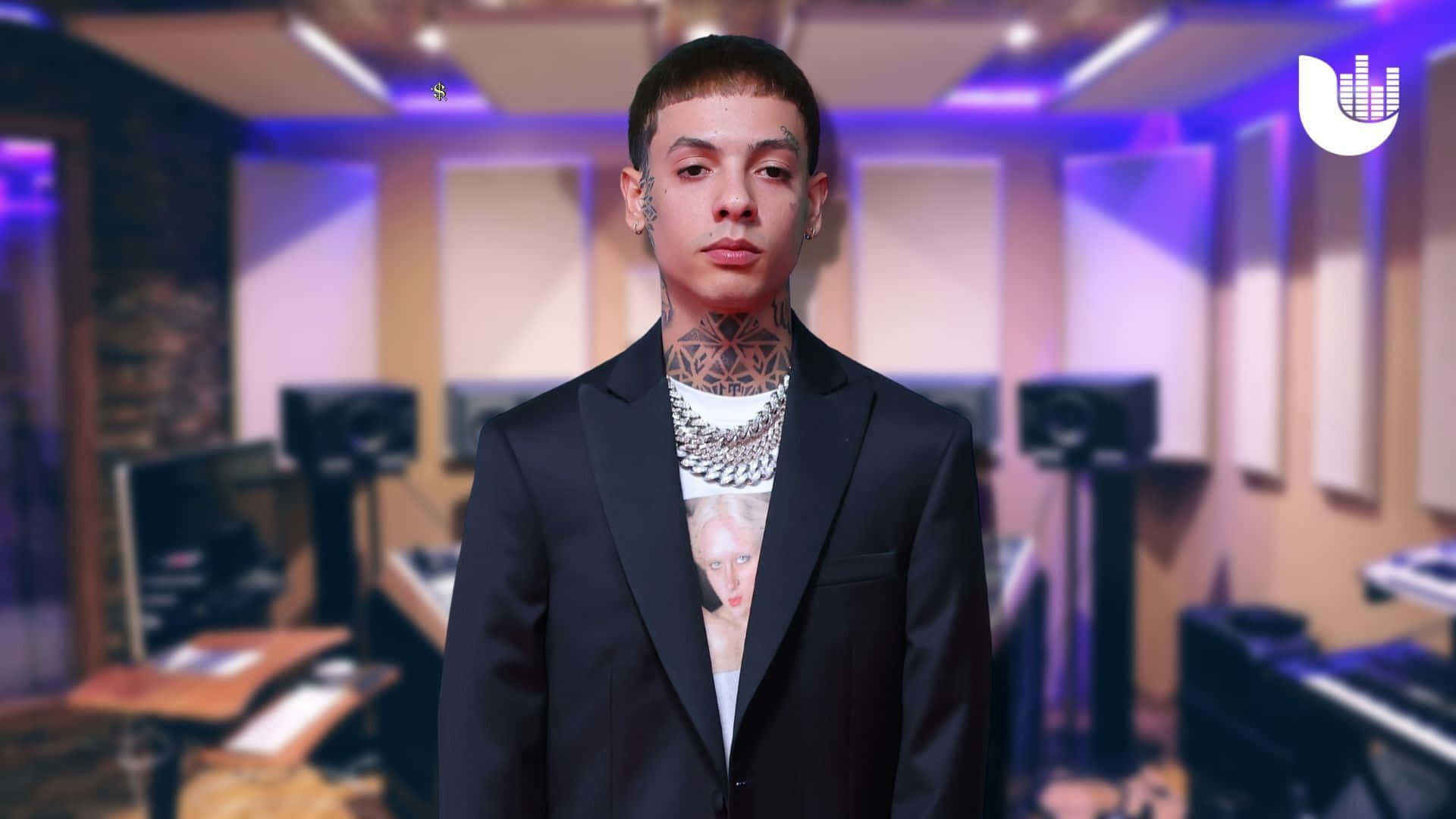 Natanael Cano, suit, recording studio, Full HD Desktop Wallpaper