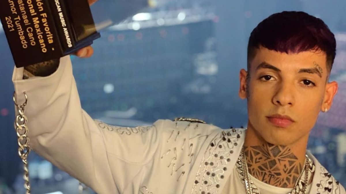 Natanael Cano, purple hair, neck tattoo, SD Desktop Wallpaper