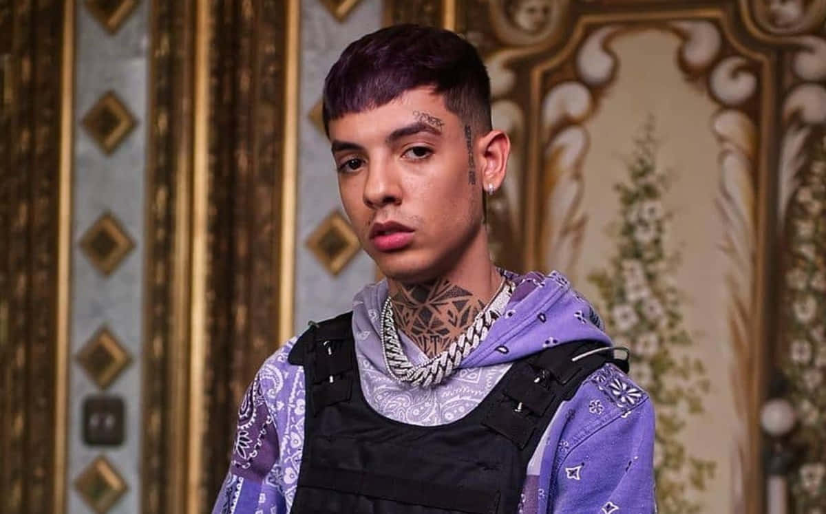 Natanael Cano, purple hair, tattoos, SD Desktop Wallpaper