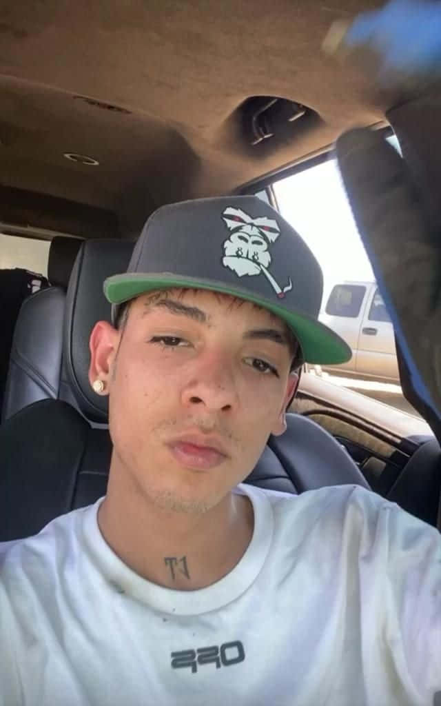 Natanael Cano, grey cap with a rabbit logo, white t-shirt, SD Phone Wallpaper