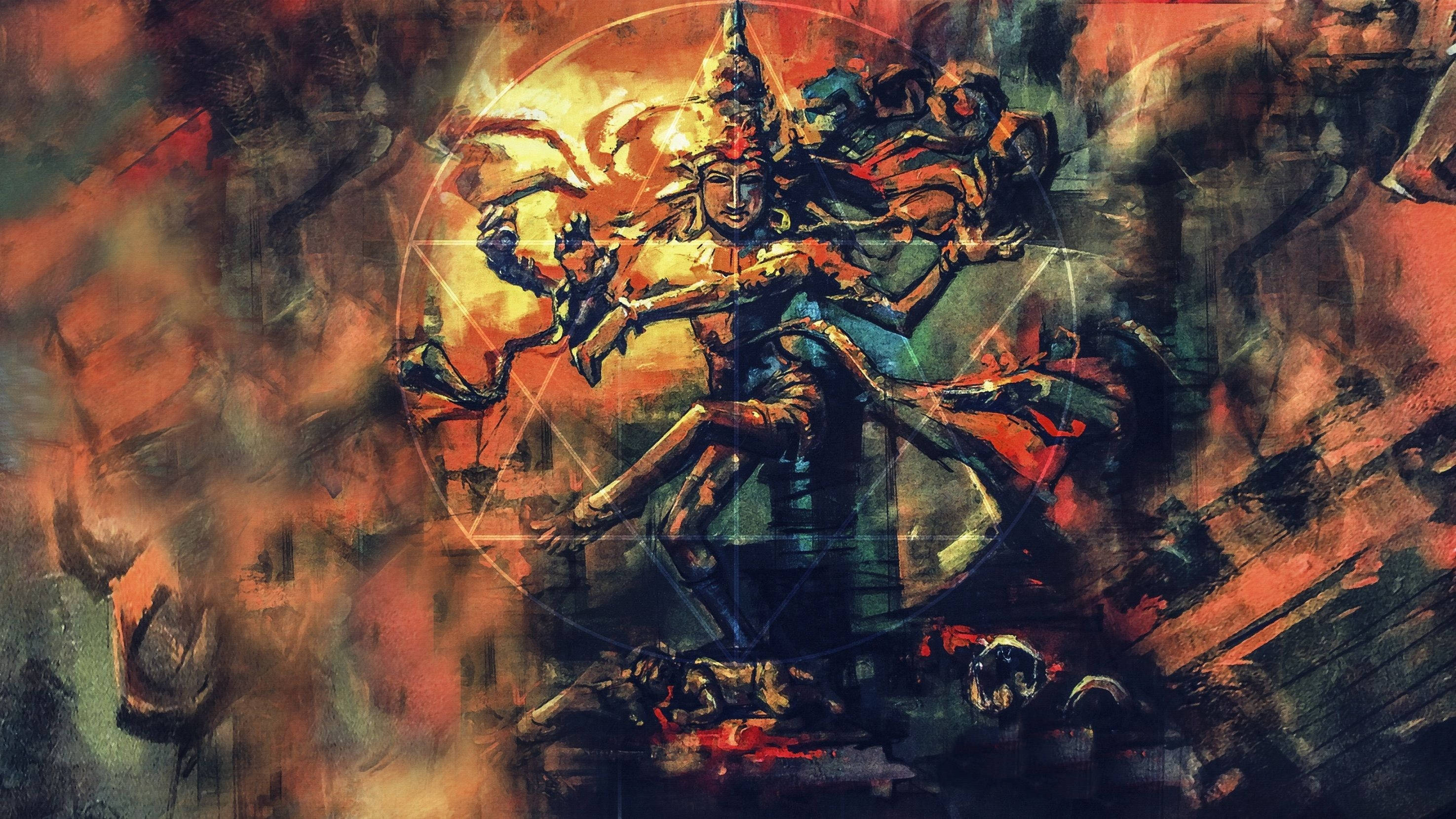 Nataraja, golden light, mystical circle, 2K Desktop Wallpaper