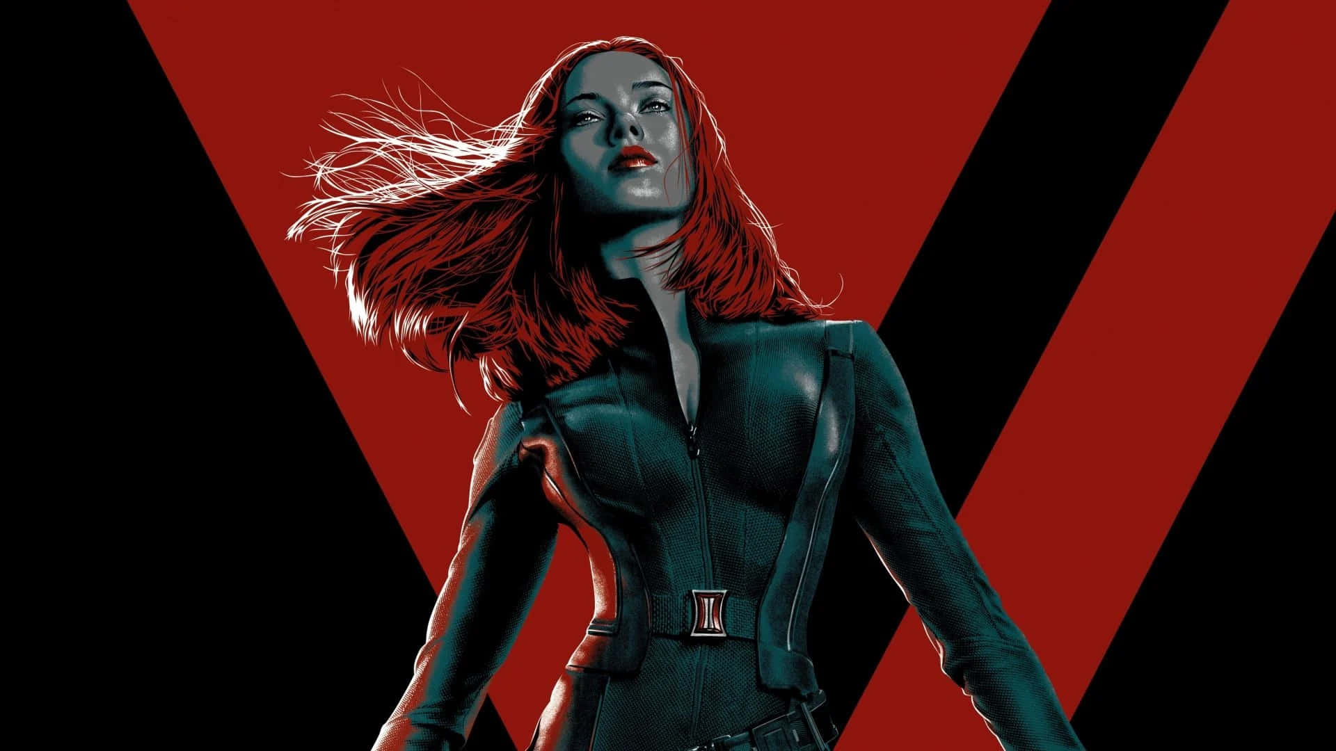 Natasha Romanoff, red hair, red and black V-shaped background, Full HD Desktop Wallpaper