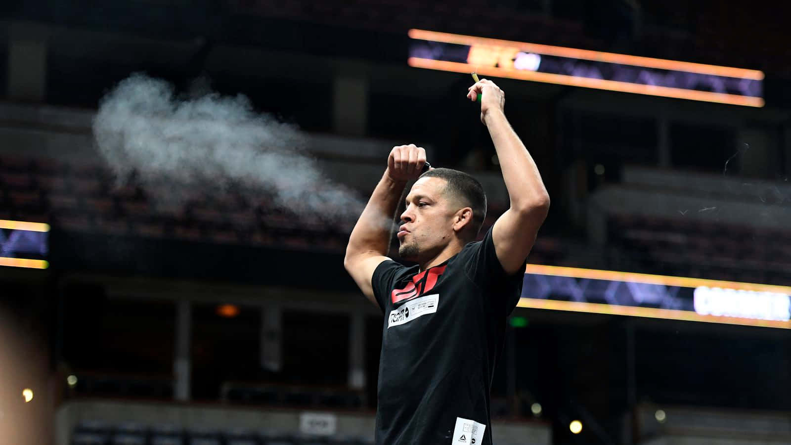 Nate Diaz, black jersey, smoke billows from his hand, HD Desktop Wallpaper