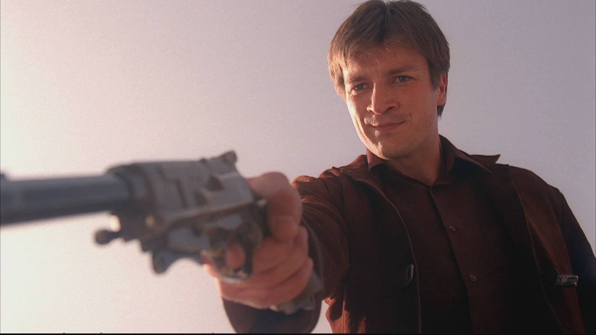 Nathan Fillion, revolver, brown shirt, Full HD Desktop Wallpaper