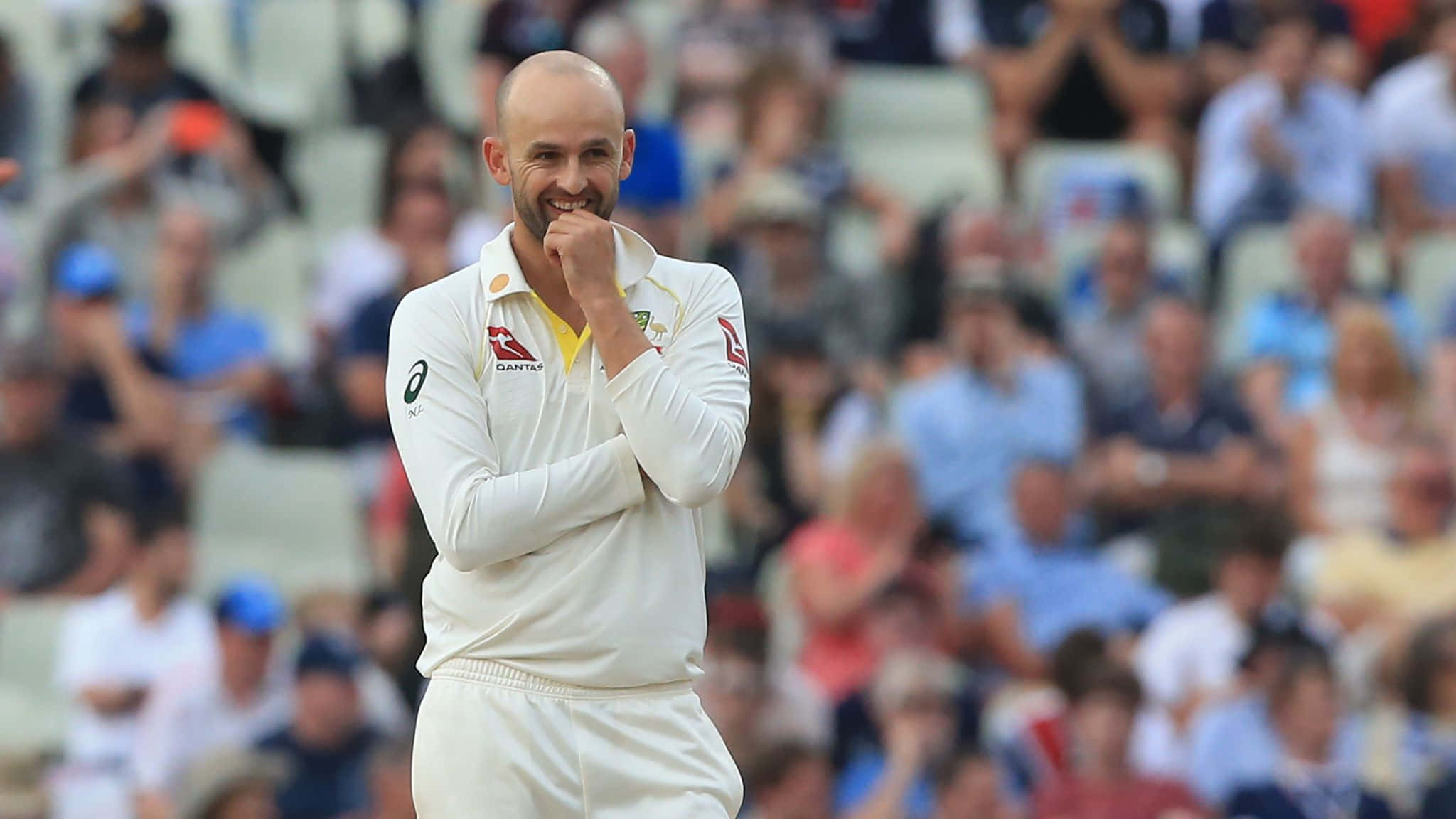 Nathan Lyon, cricket player, white uniform, Full HD Desktop Wallpaper