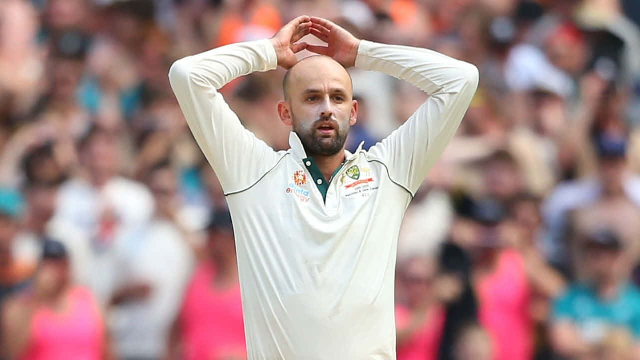 Nathan Lyon, cricket player, white uniform, HD Desktop Wallpaper