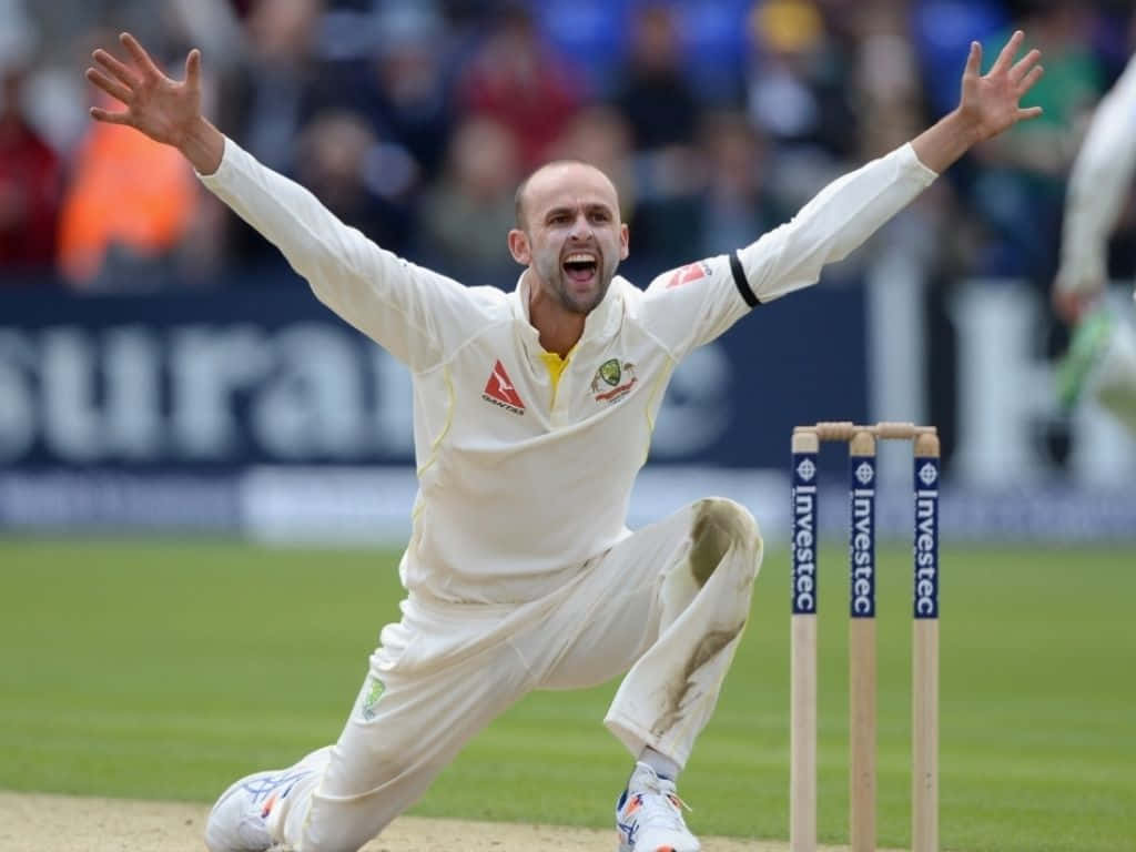 Nathan Lyon, cricket player, white uniform, SD Desktop Wallpaper