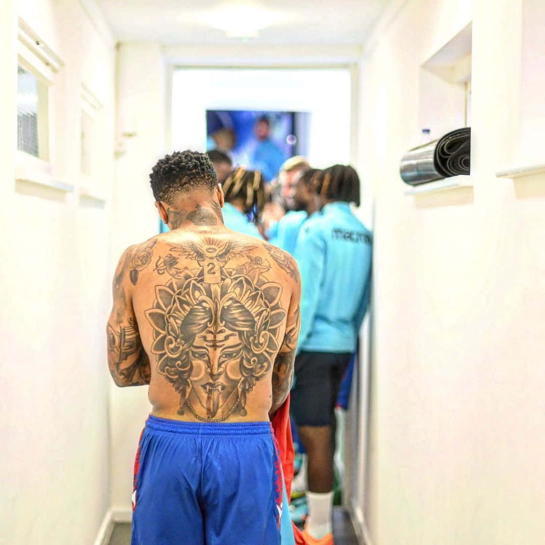 Nathaniel Clyne, back tattoos, blue shorts, SD Desktop Wallpaper