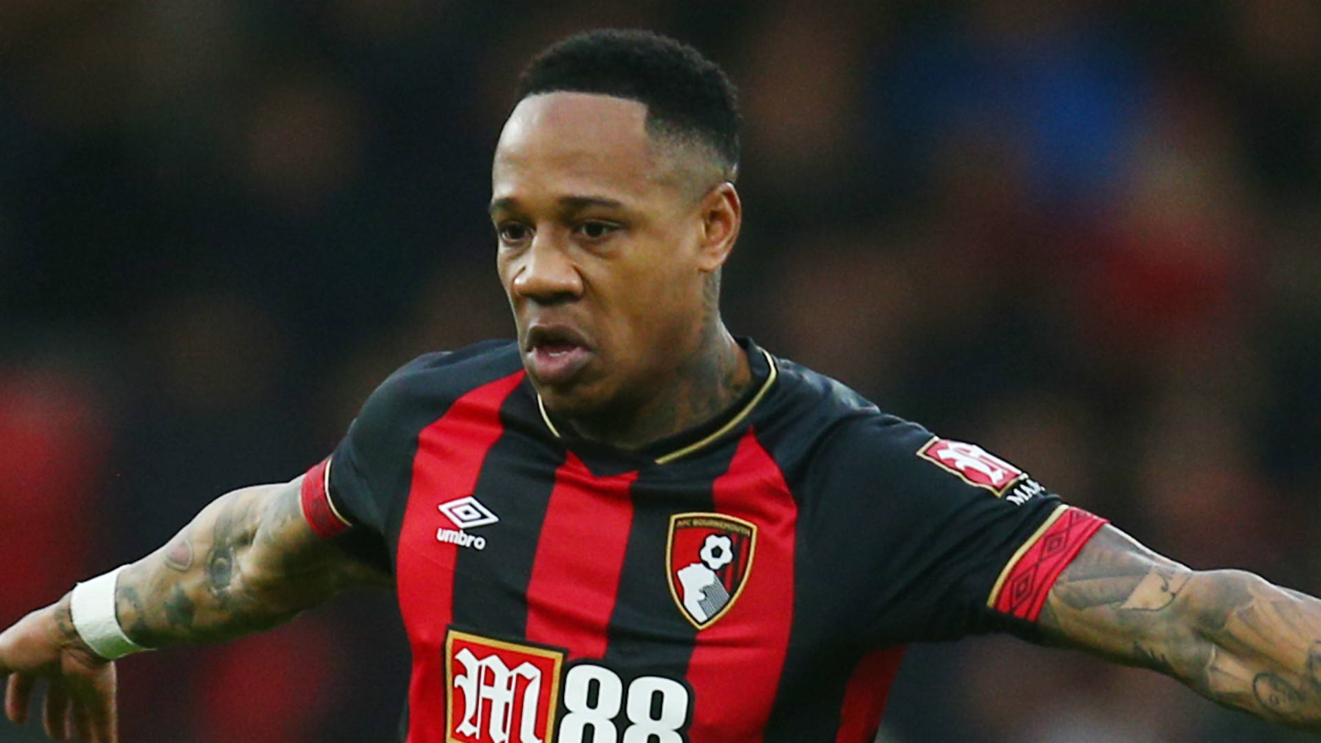 Nathaniel Clyne, black and red striped jersey, tattoos on arms, Full HD Desktop Wallpaper