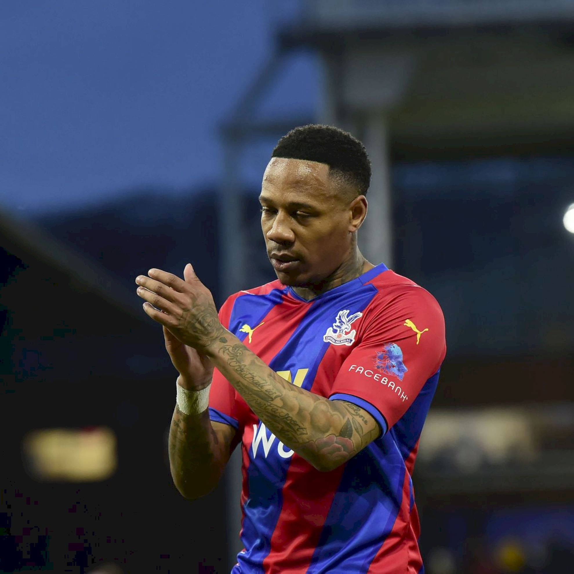 Nathaniel Clyne, red and blue striped jersey, stadium field, Full HD Desktop Wallpaper