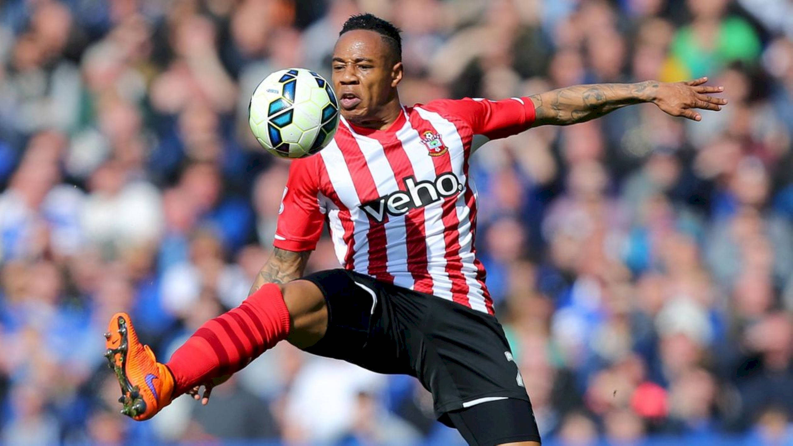 Nathaniel Clyne, red and white stripes, soccer player, Full HD Desktop Wallpaper