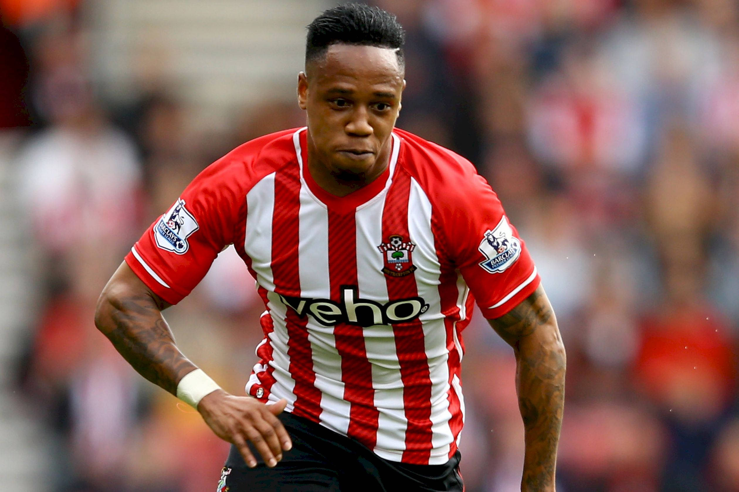 Nathaniel Clyne, red and white striped jersey, sunlit stadium field, Full HD Desktop Wallpaper
