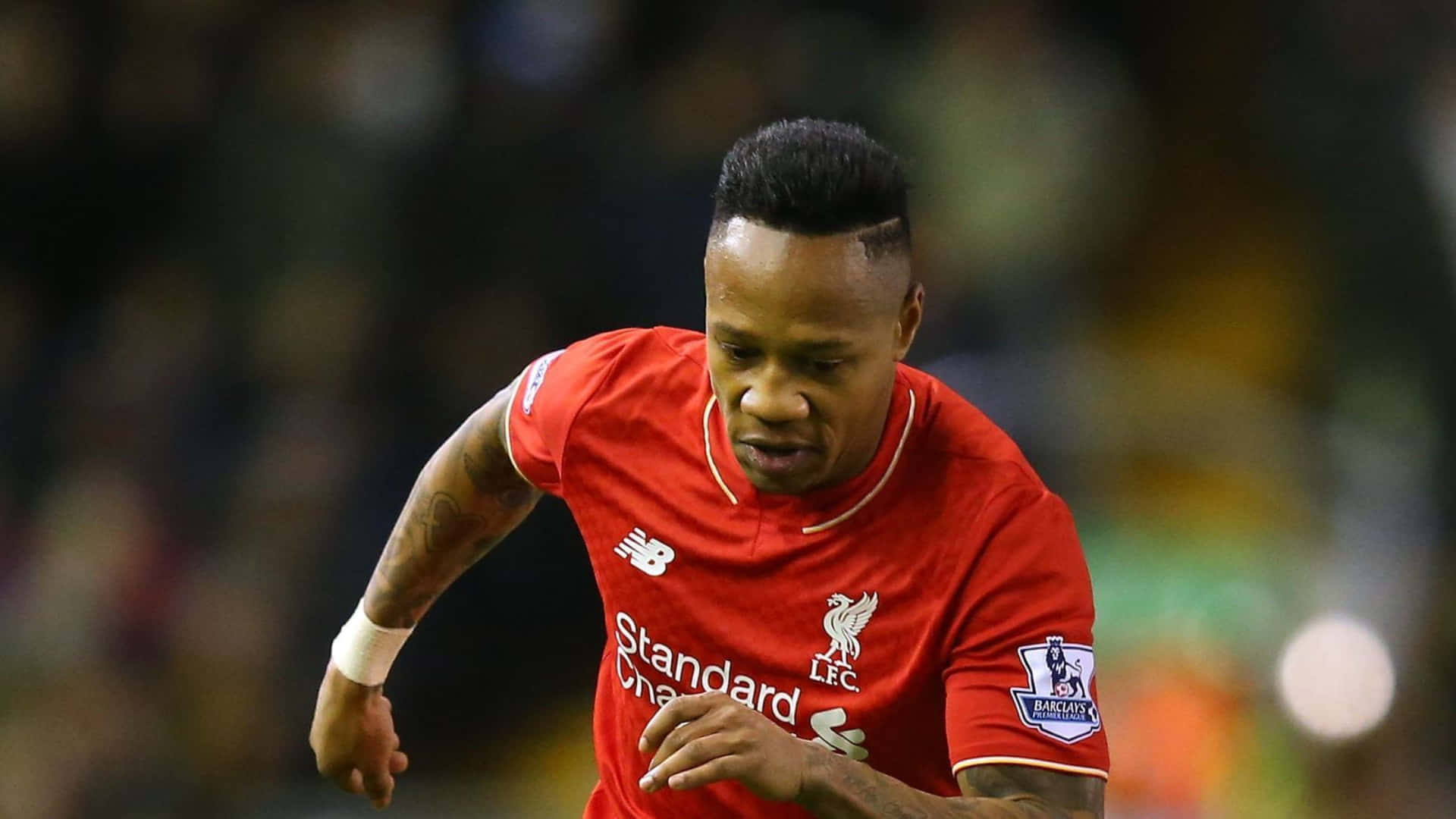 Nathaniel Clyne, red Liverpool jersey, stadium lights, Full HD Desktop Wallpaper