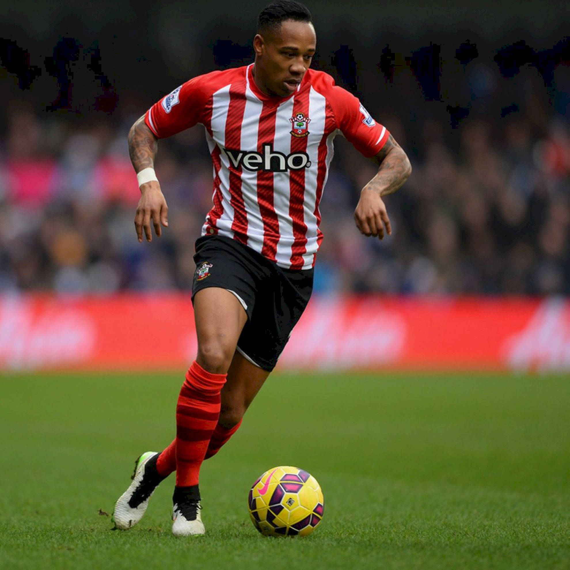 Nathaniel Clyne, red and white striped jersey, colorful ball, Full HD Desktop Wallpaper