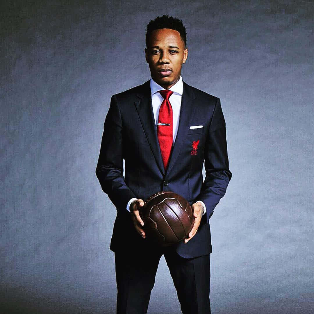 Nathaniel Clyne, navy suit, red tie, SD Desktop Wallpaper