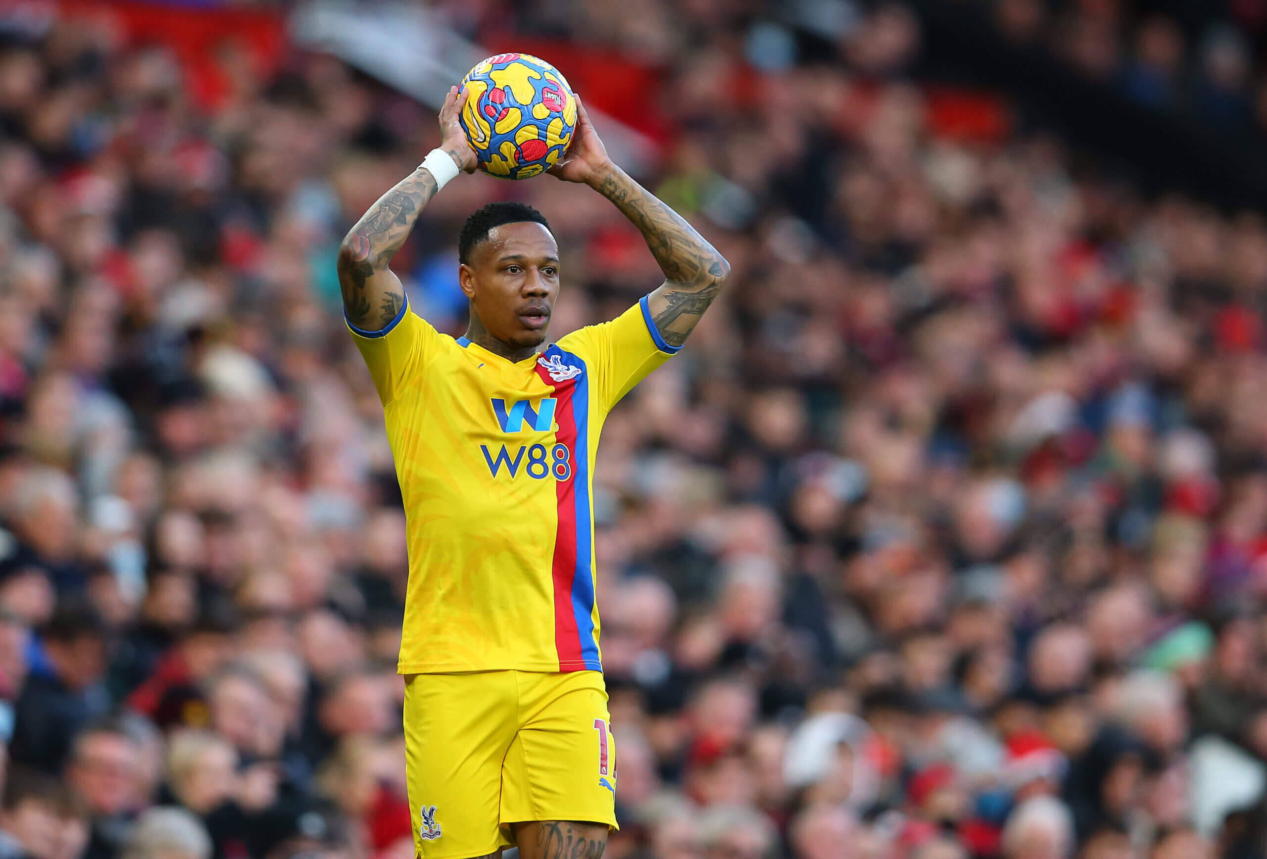 Nathaniel Clyne, yellow kit, colorful ball, 2K Desktop Wallpaper