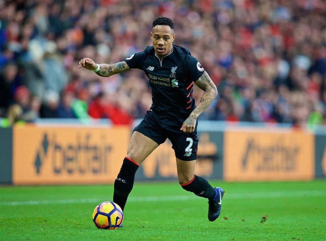Nathaniel Clyne, black Liverpool kit, colorful ball, SD Desktop Wallpaper