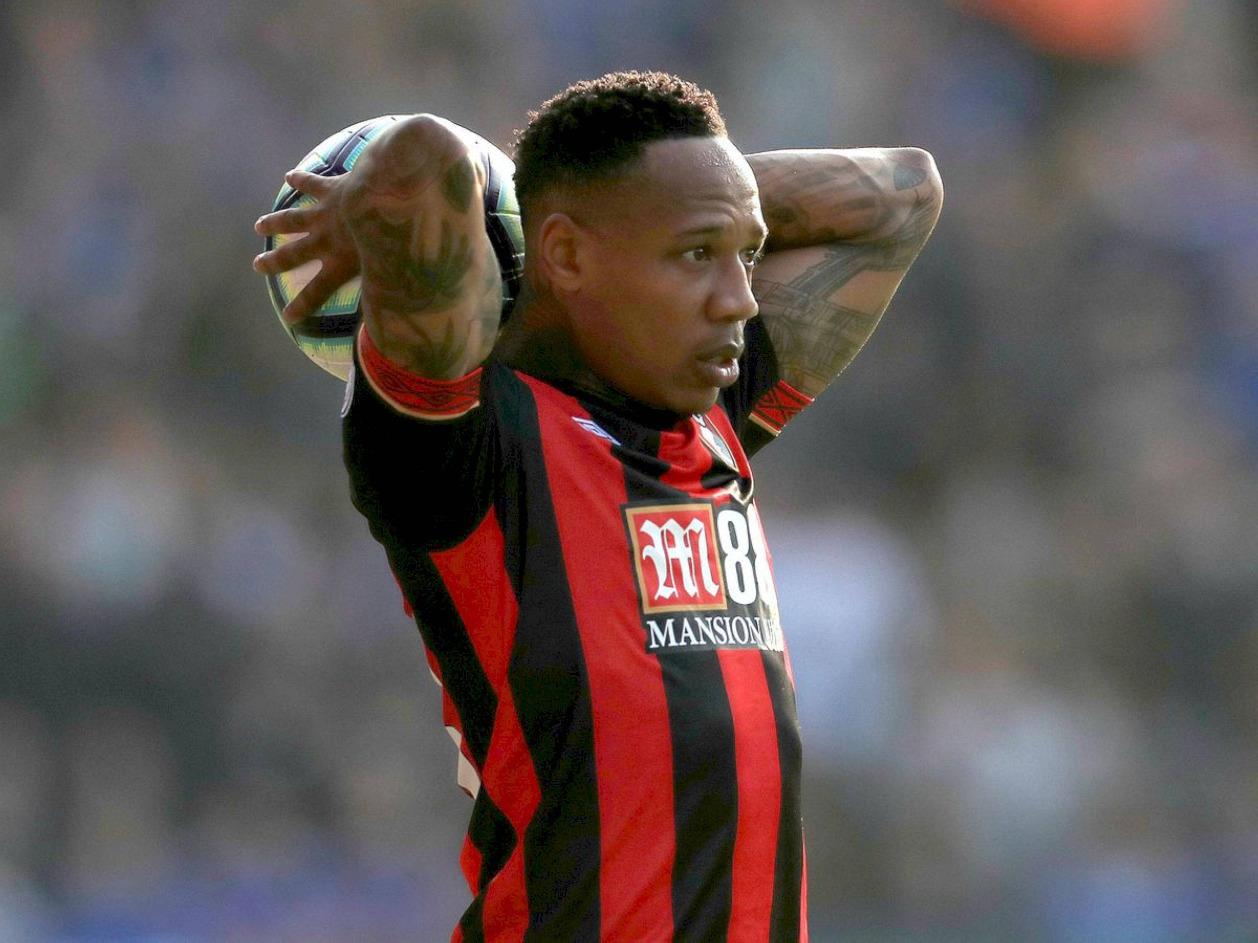 Nathaniel Clyne, red and black striped jersey, ball above his head, Full HD Desktop Wallpaper