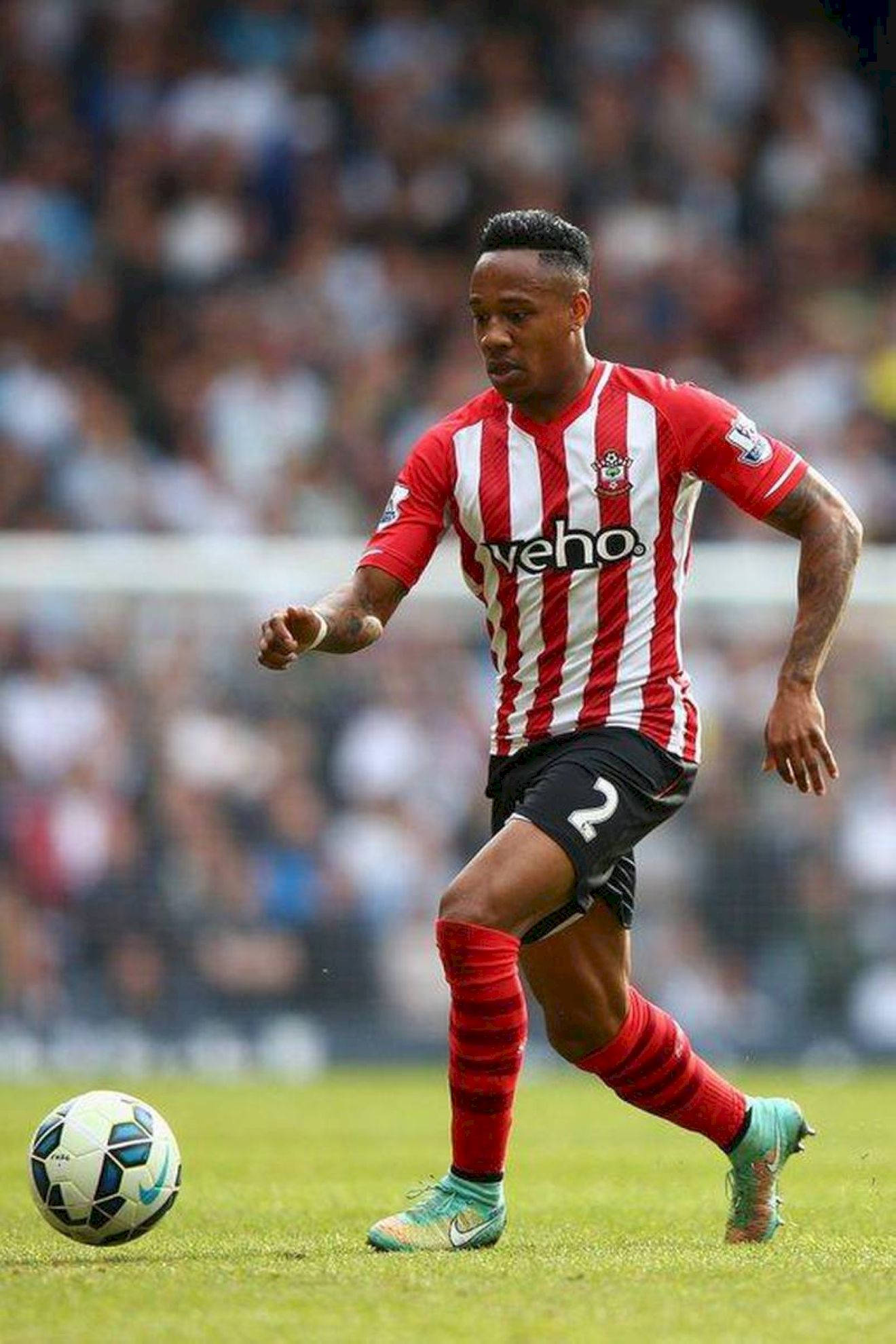 Nathaniel Clyne, red and white striped kit, sunlit green pitch, Full HD Phone Wallpaper