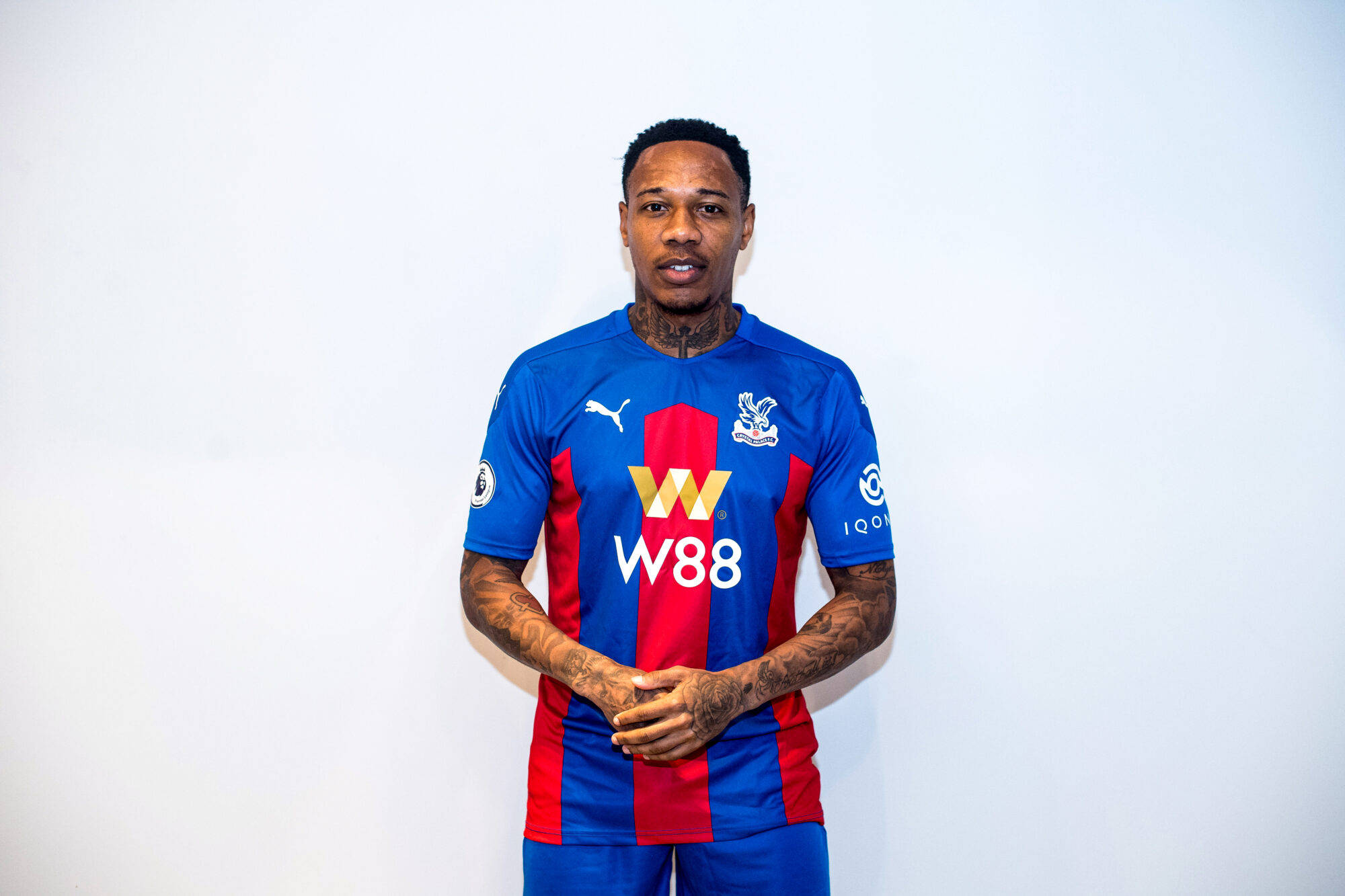Nathaniel Clyne, blue and red striped jersey, white background, Full HD Desktop Wallpaper