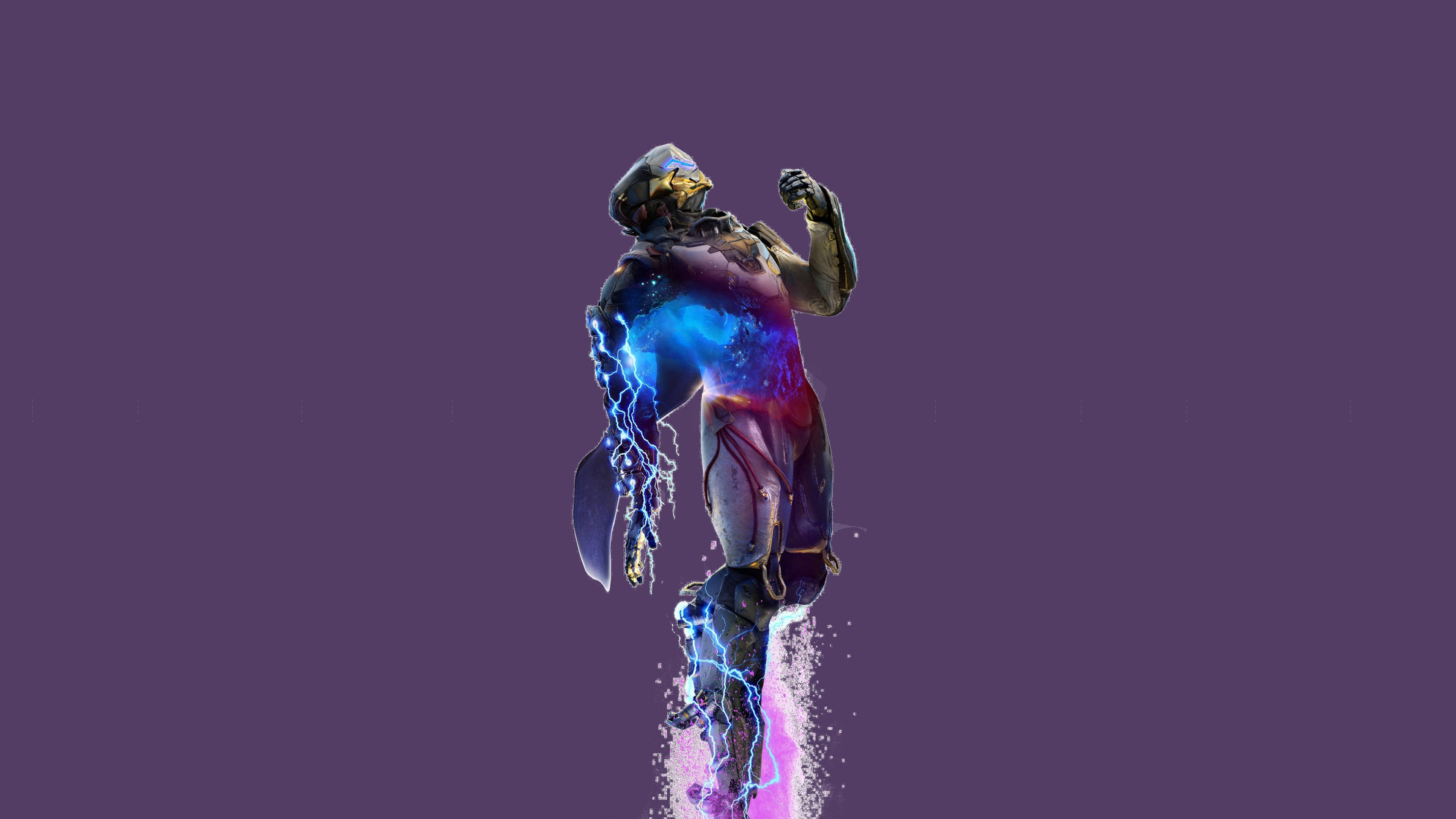 Anthem 3840x2160, cosmic superhero figure, glowing blue lightning, 4K Desktop Wallpaper