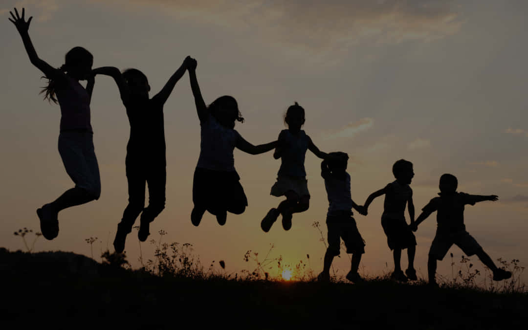 children, sunset, silhouette, SD Desktop Wallpaper