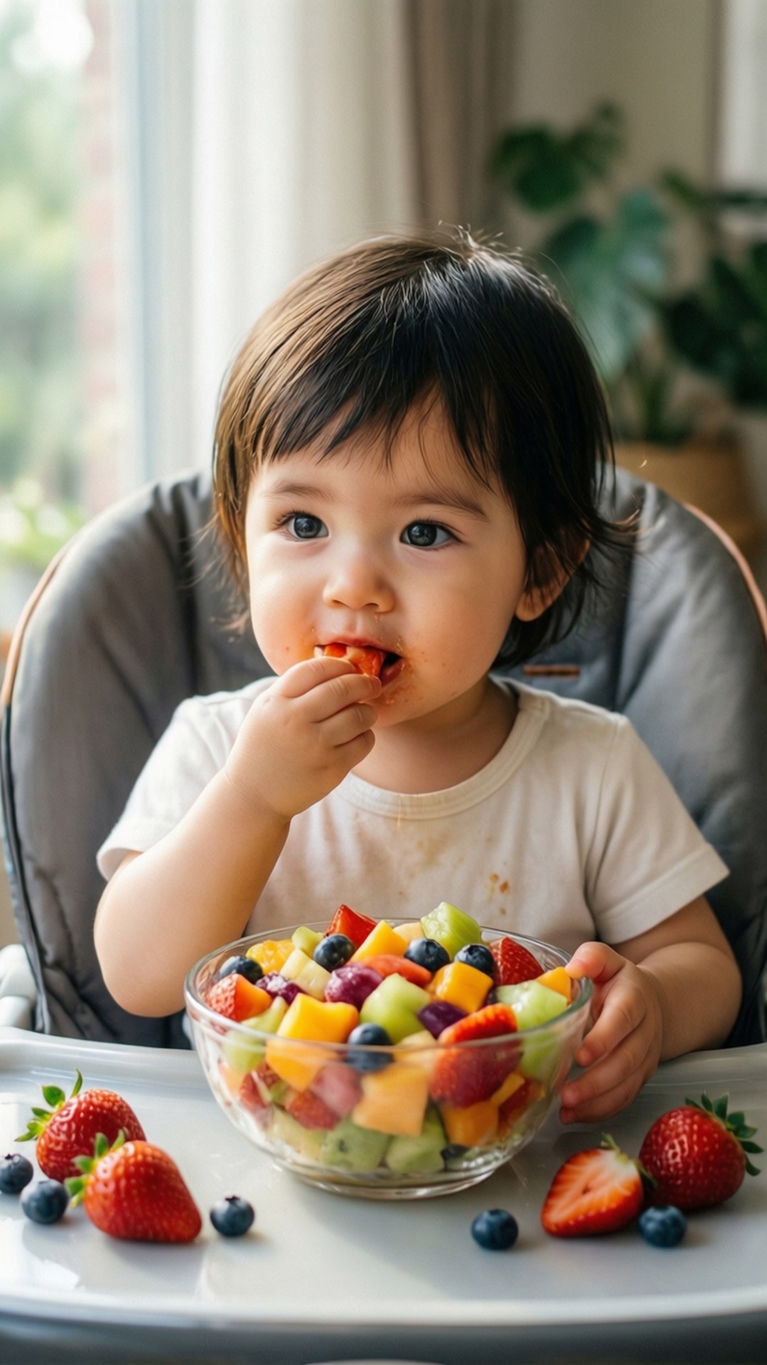 toddler, high chair, dark hair, Full HD Phone Wallpaper