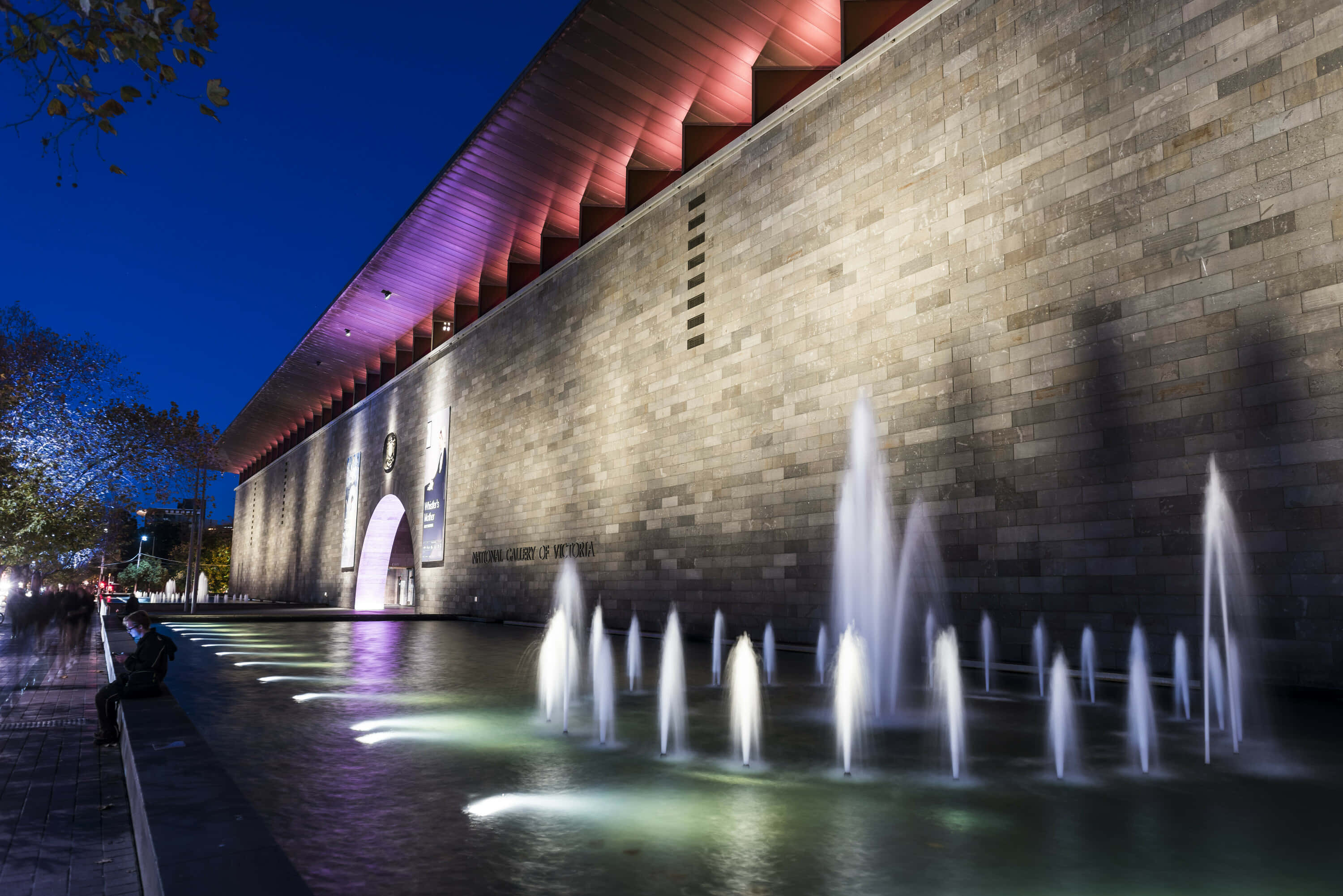 National Gallery Of Victoria, exterior night view, modern stone building, 2K Desktop Wallpaper