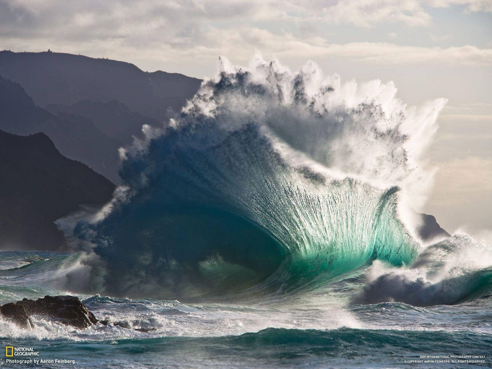 National Geographic, turquoise wave, dark cliffs, HD Desktop Wallpaper