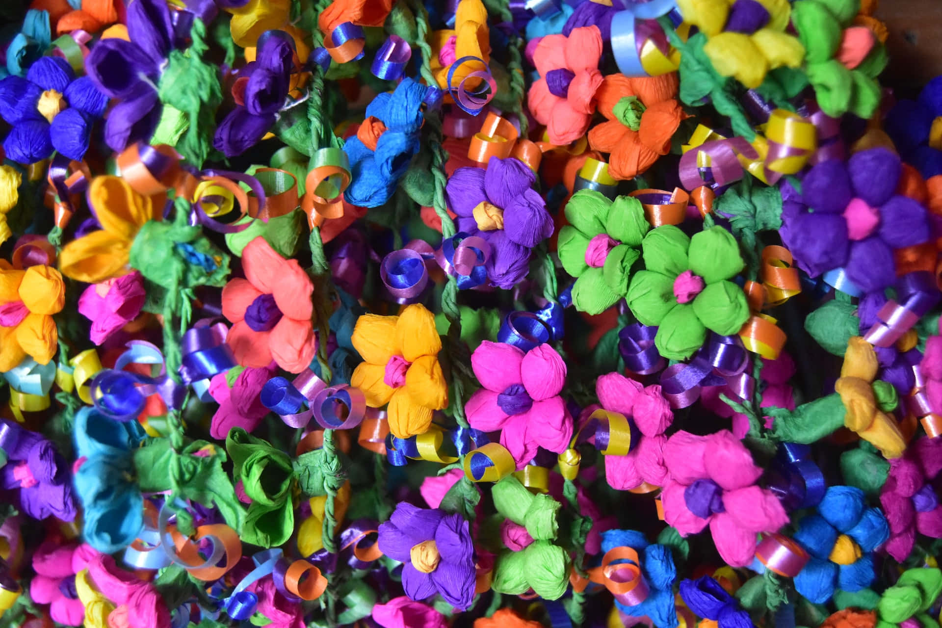 hispanic 1920 x 1280, electric hues of pink green blue and orange, handmade paper flowers, Full HD Desktop Wallpaper
