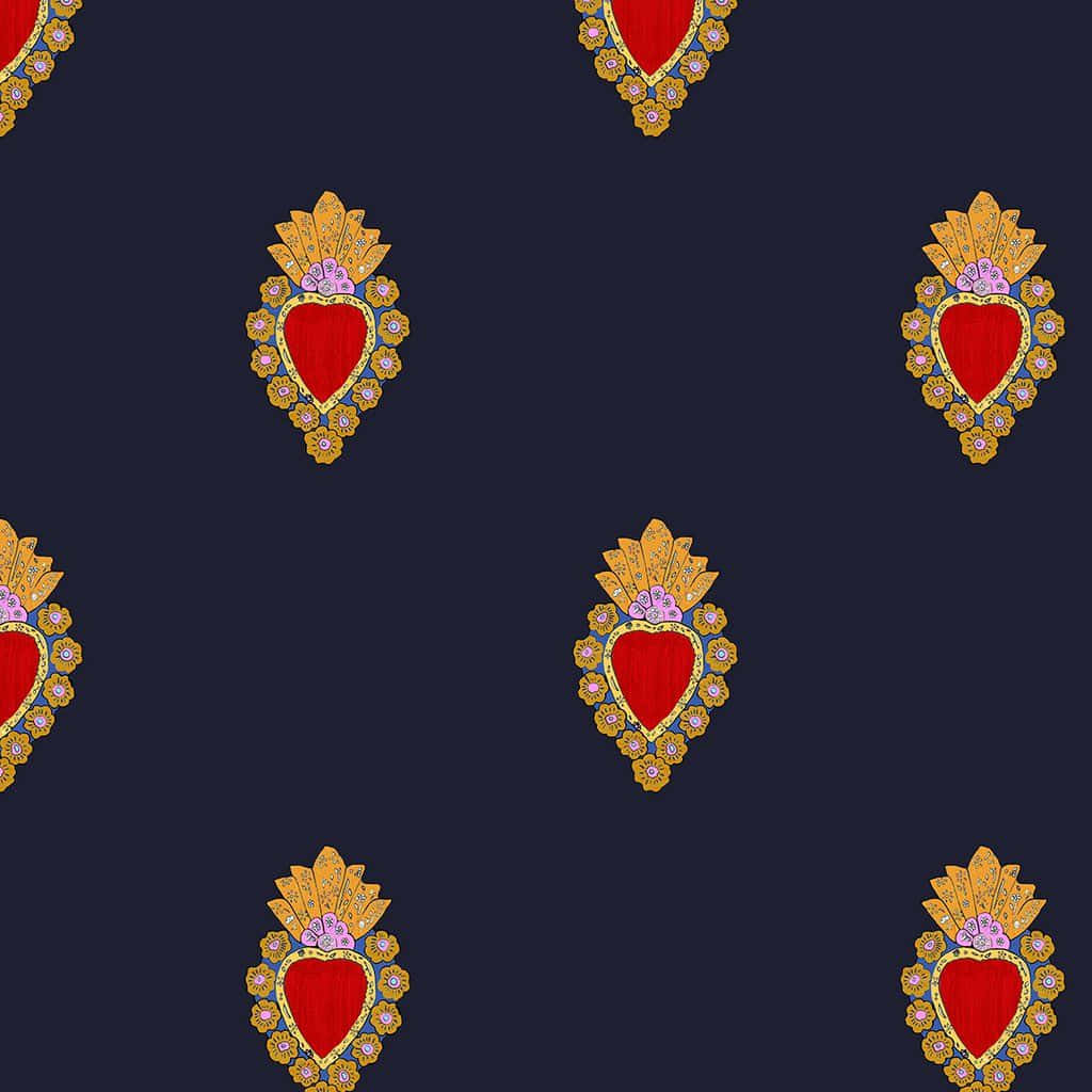 red hearts, gold floral crowns, deep navy background, SD Desktop Wallpaper