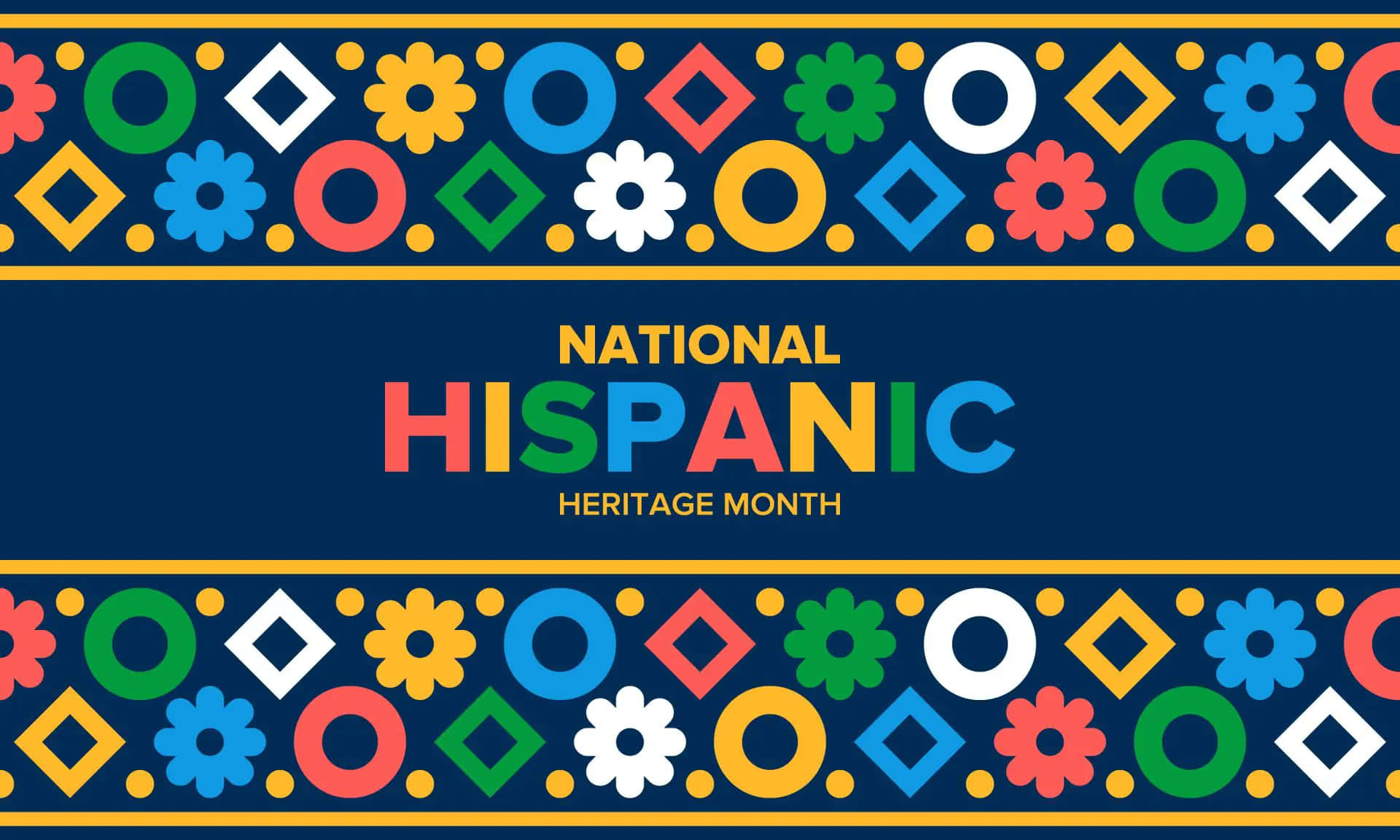 National Hispanic Heritage Month, navy banner, vibrant geometric patterns, Full HD Desktop Wallpaper