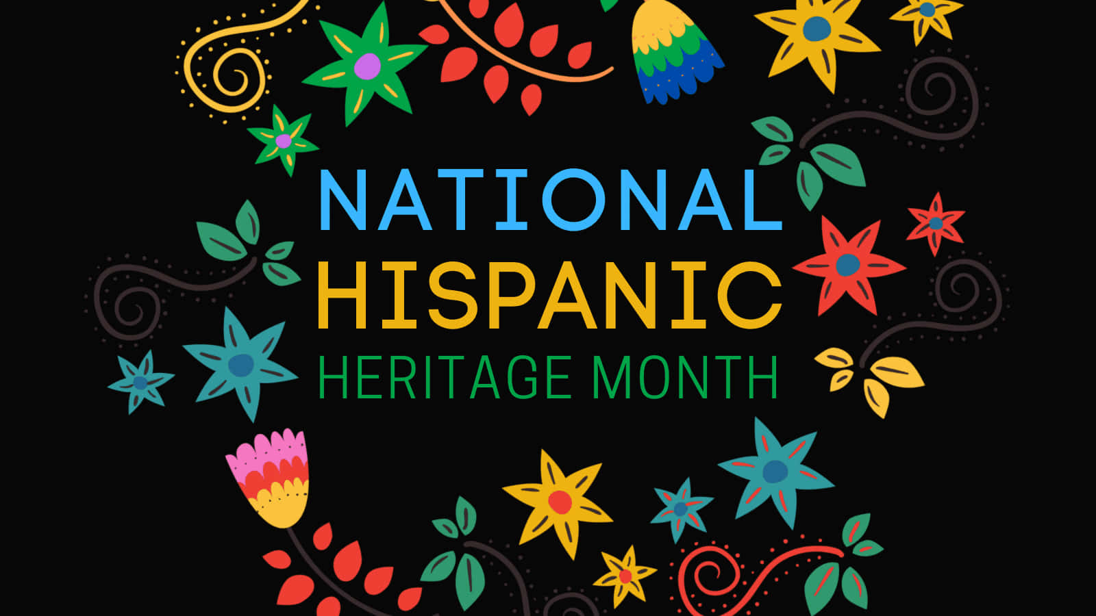National Hispanic Heritage Month, black background, vibrant colorful floral patterns, HD Desktop Wallpaper