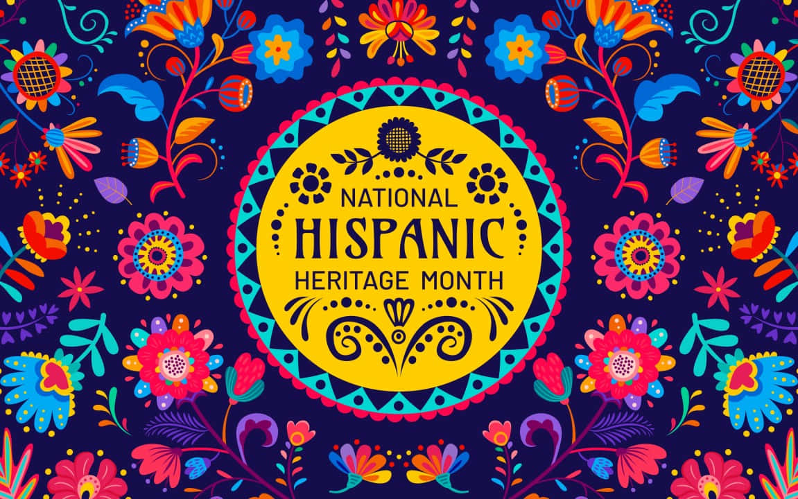 National Hispanic Heritage Month, vibrant floral pattern, yellow circle, SD Desktop Wallpaper