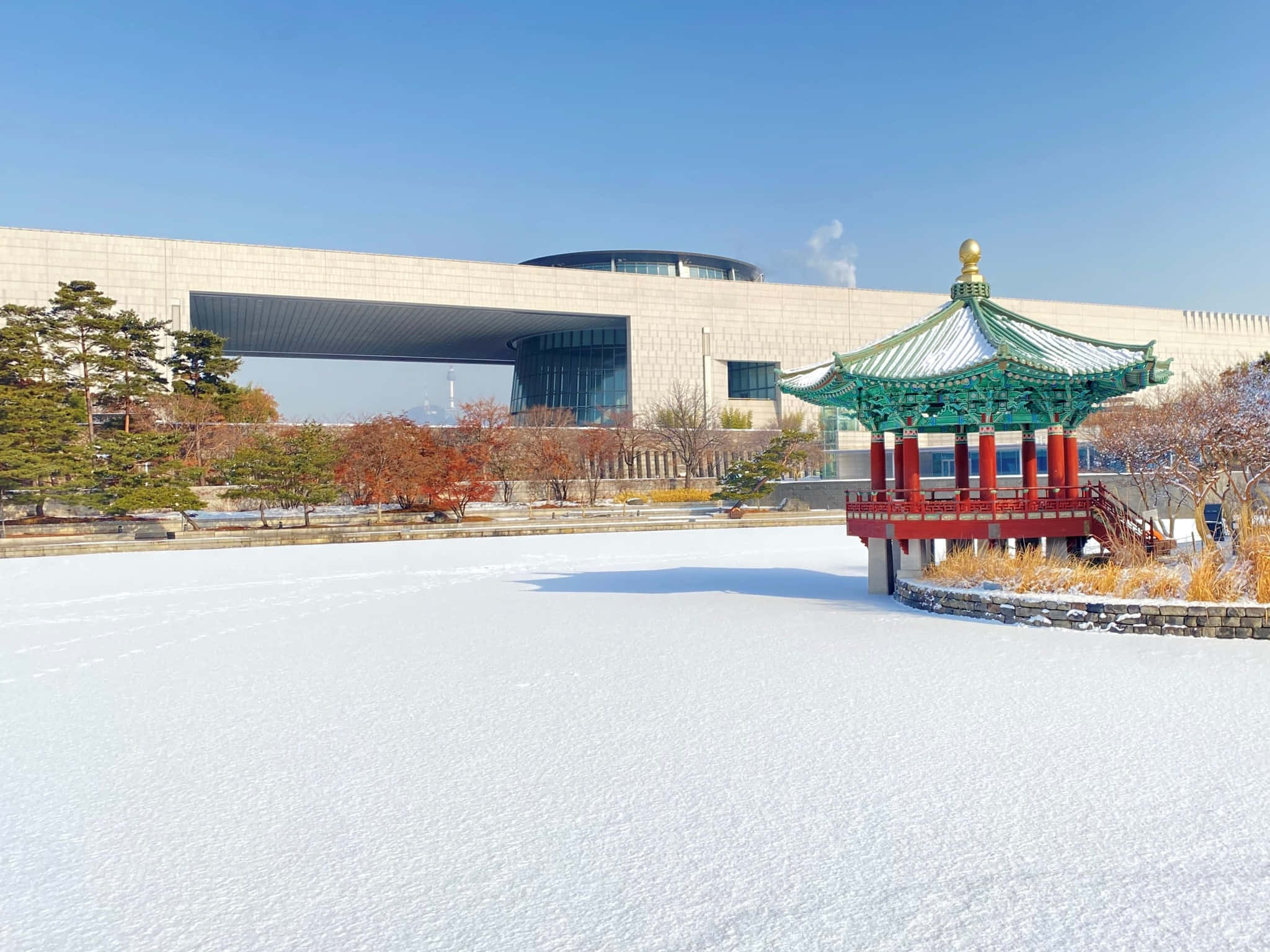 National Museum Of Korea, traditional Korean pavilion, green roof, Full HD Desktop Wallpaper