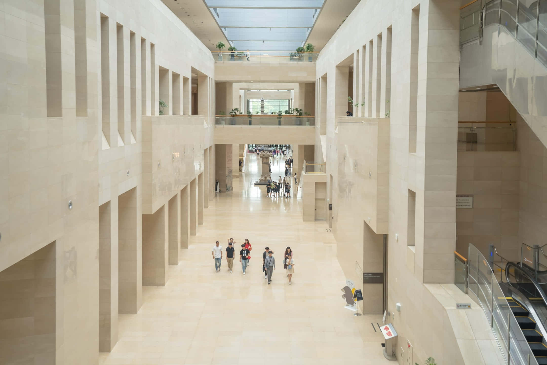 National Museum Of Korea, beige stone walls, escalators, Full HD Desktop Wallpaper