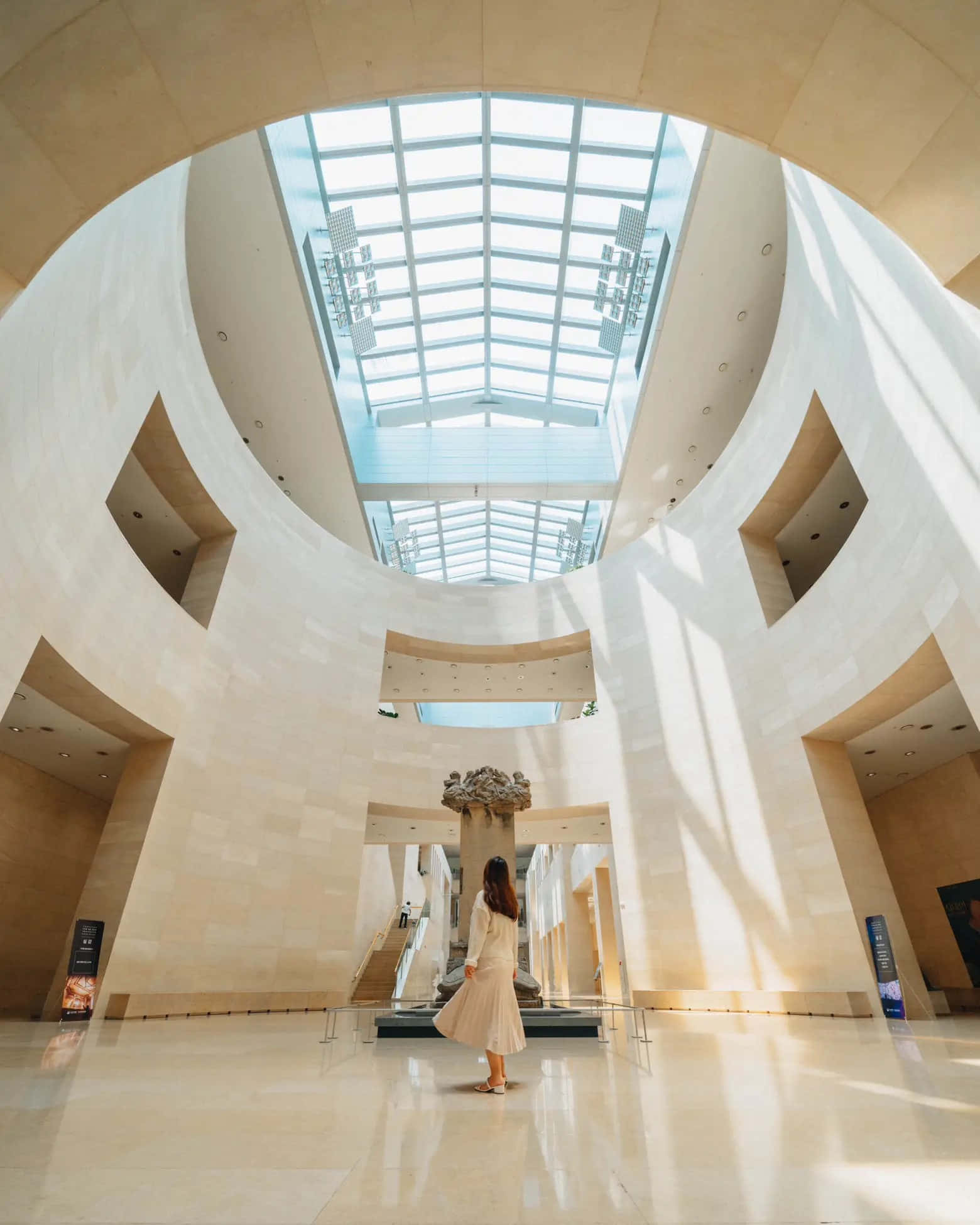 National Museum Of Korea, atrium, curved beige walls, Full HD Phone Wallpaper