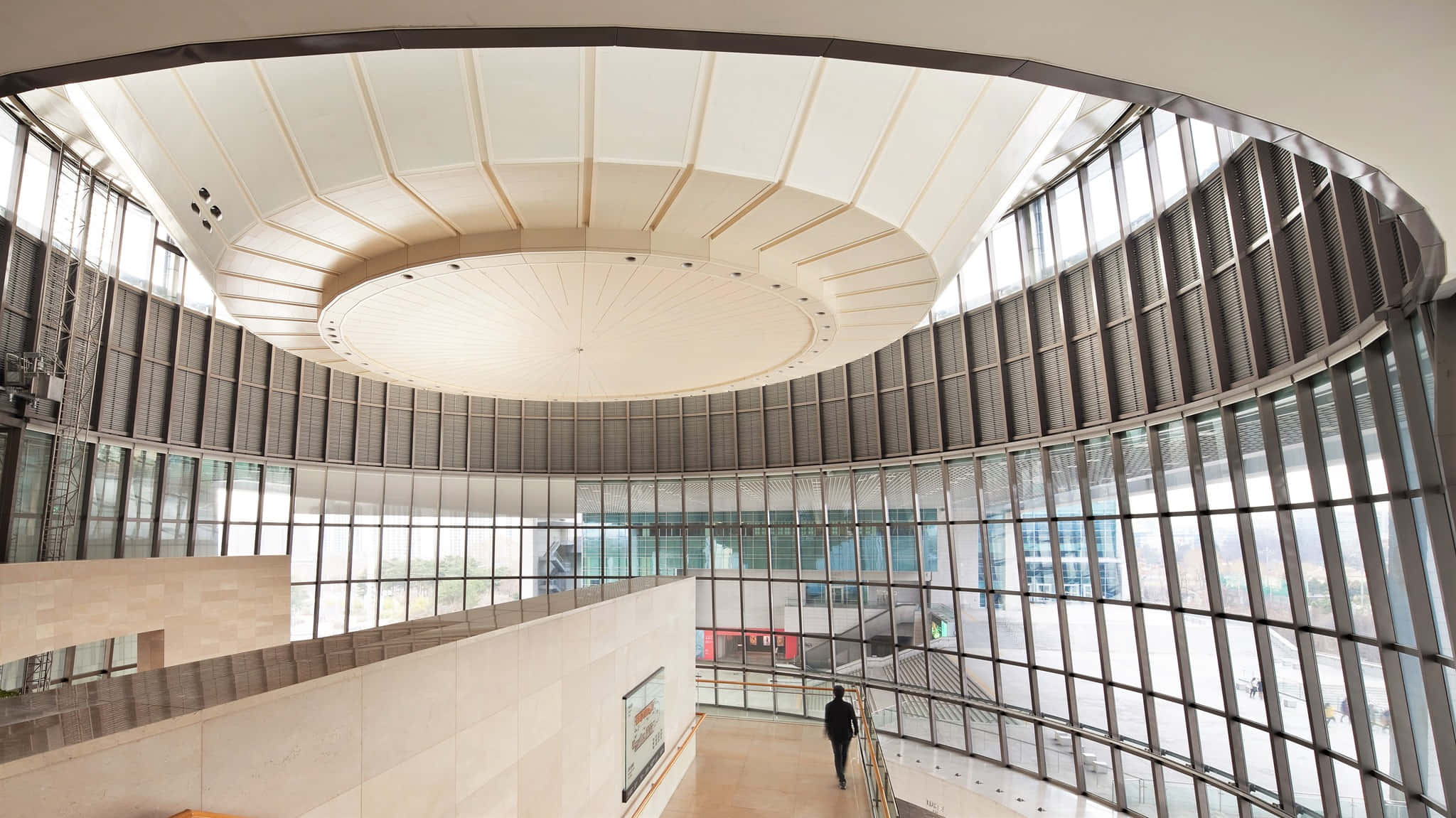 National Museum Of Korea, curved glass wall, large circular ceiling light fixture, Full HD Desktop Wallpaper
