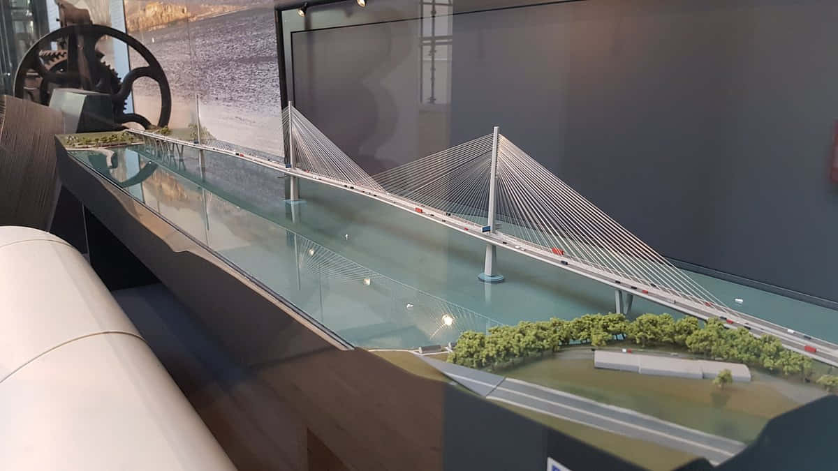bridge model, cable-stayed bridge, glass case, SD Desktop Wallpaper