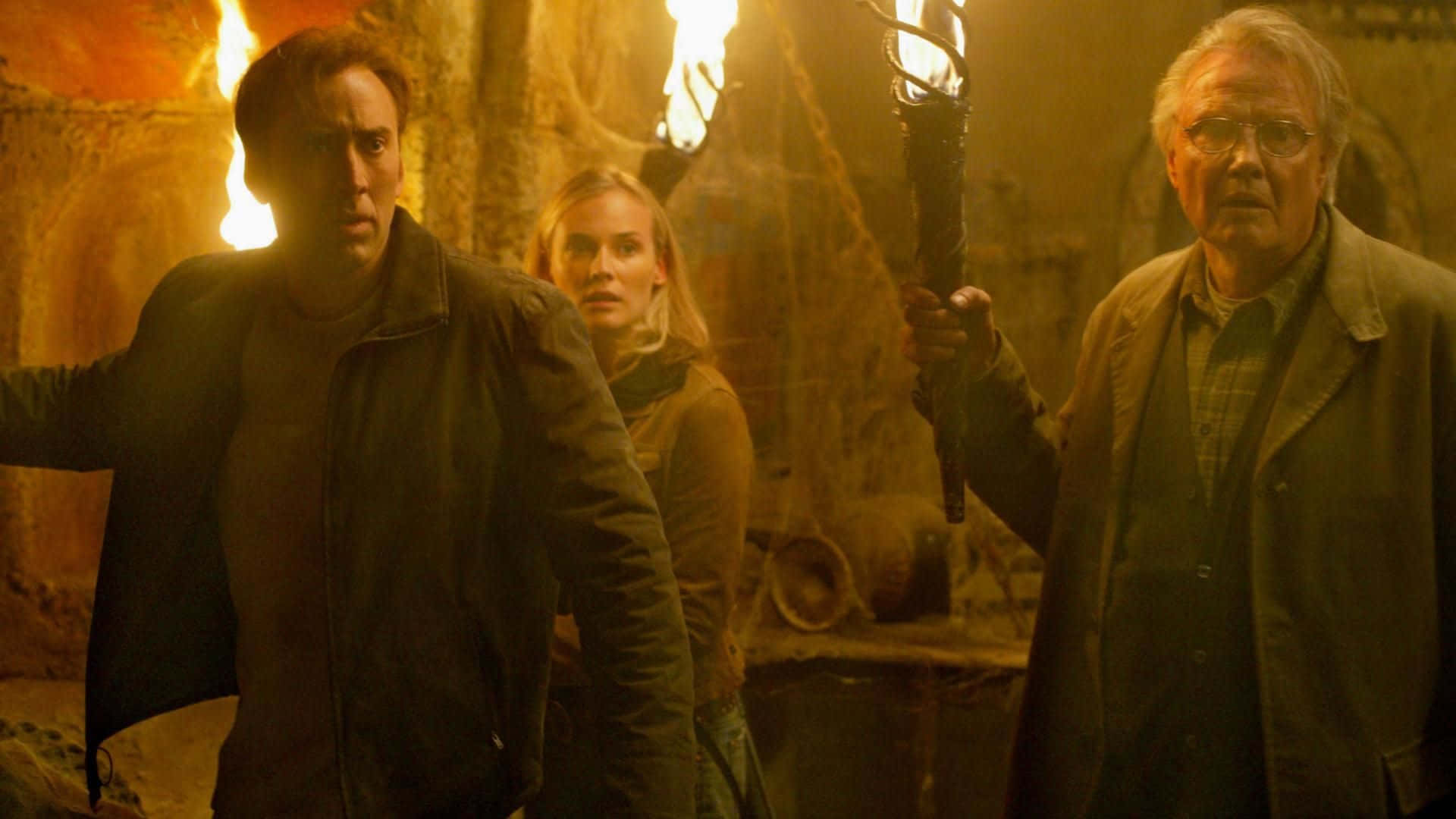 National Treasure, fiery cavernous ruin, torch, Full HD Desktop Wallpaper