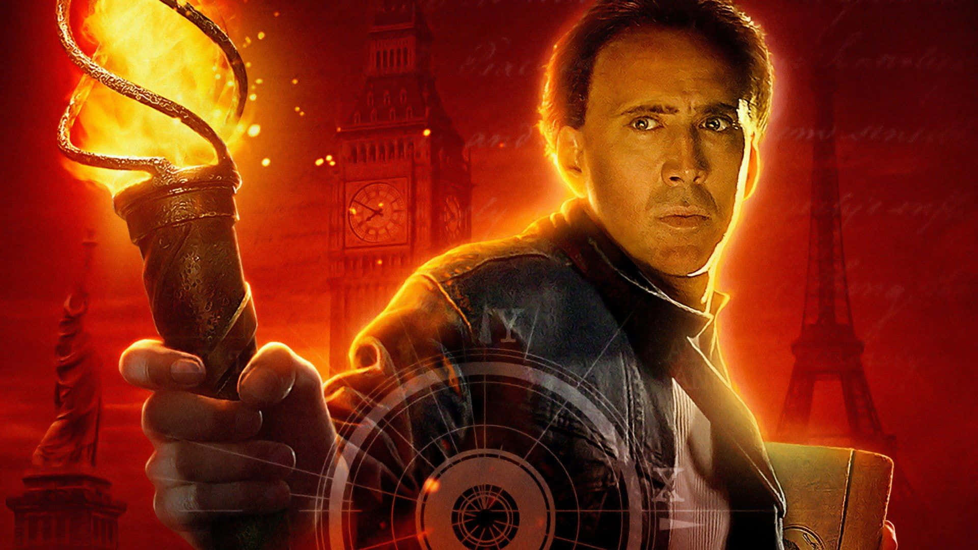 National Treasure, flaming torch, fiery backdrop, Full HD Desktop Wallpaper