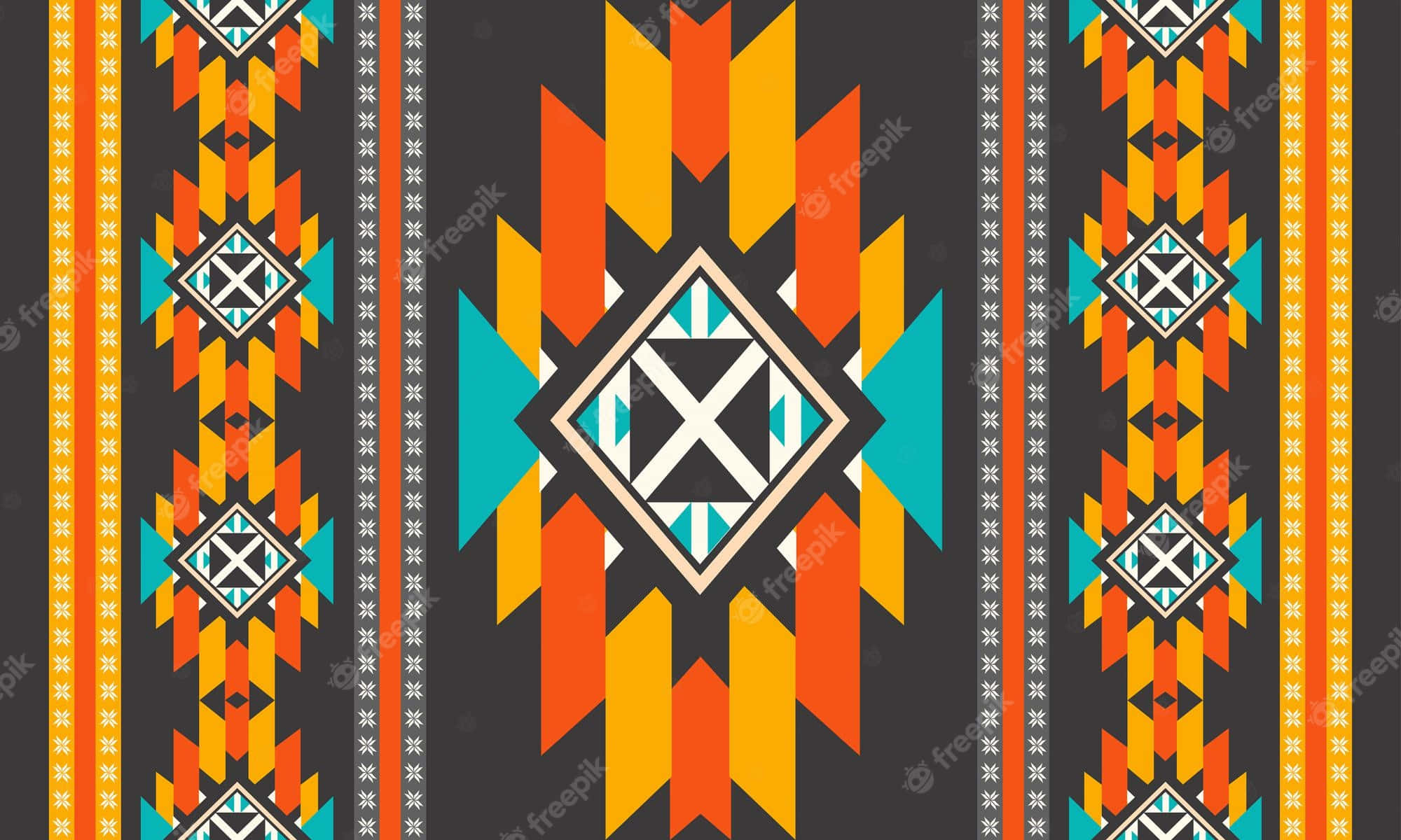Native Culture, geometric tribal pattern, orange, Full HD Desktop Wallpaper
