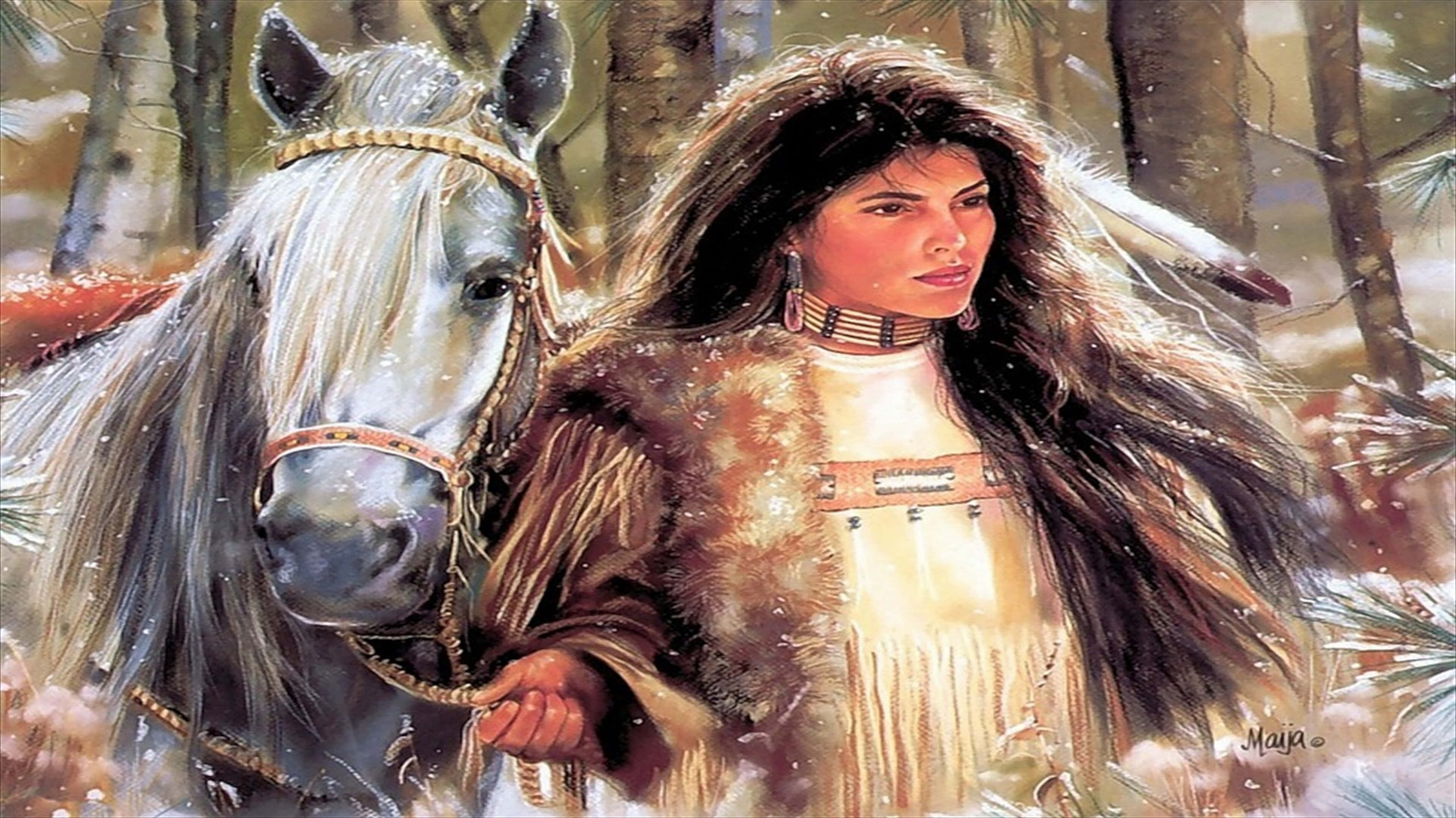 Native American, traditional Native American clothing, Native American woman, 4K Desktop Wallpaper
