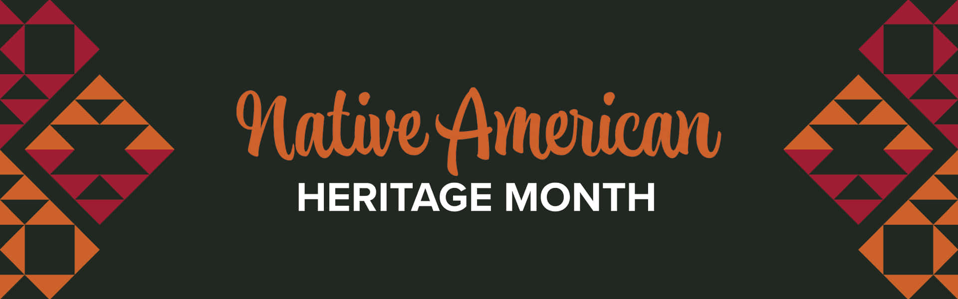 Native American Heritage Month, dark green background, bold orange and red geometric patterns, Full HD Desktop Wallpaper