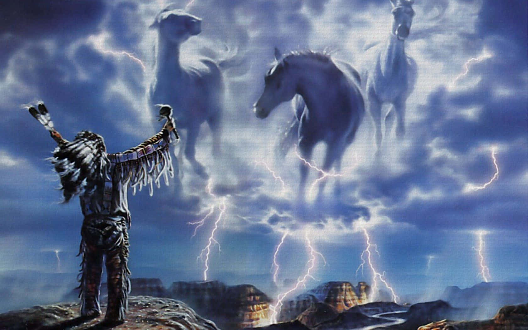 Native American man, feathered regalia, cliff, HD Desktop Wallpaper