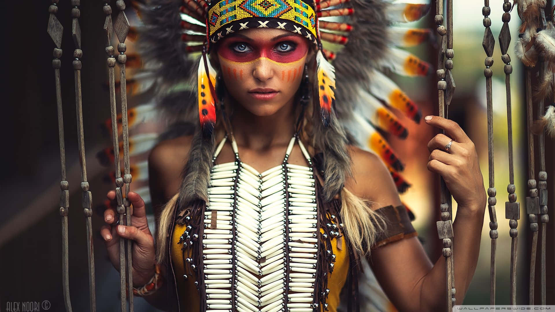 Native American Indian, traditional Native American regalia, feather headdress, Full HD Desktop Wallpaper